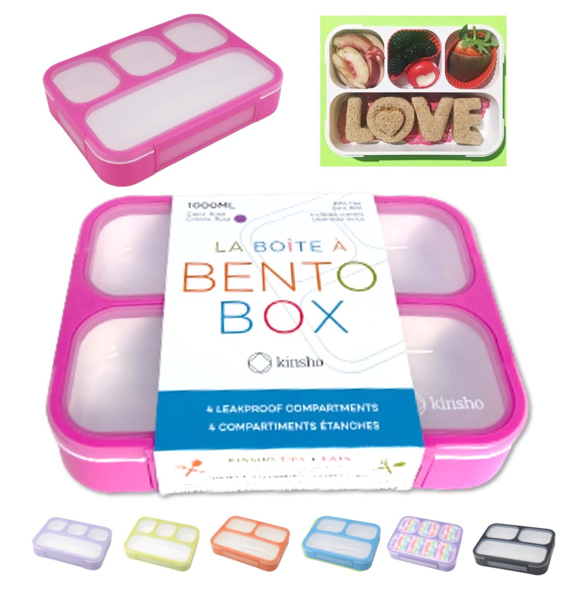 Bento Lunch Box for Kids & Adults - 4 Compartment Food Containers for School, Preschool, Daycare | BPA Free, Microwave Safe | Pink Rose Design (1 Pack) | Perfect for Healthy Meals, Snacks, Work & Picnics