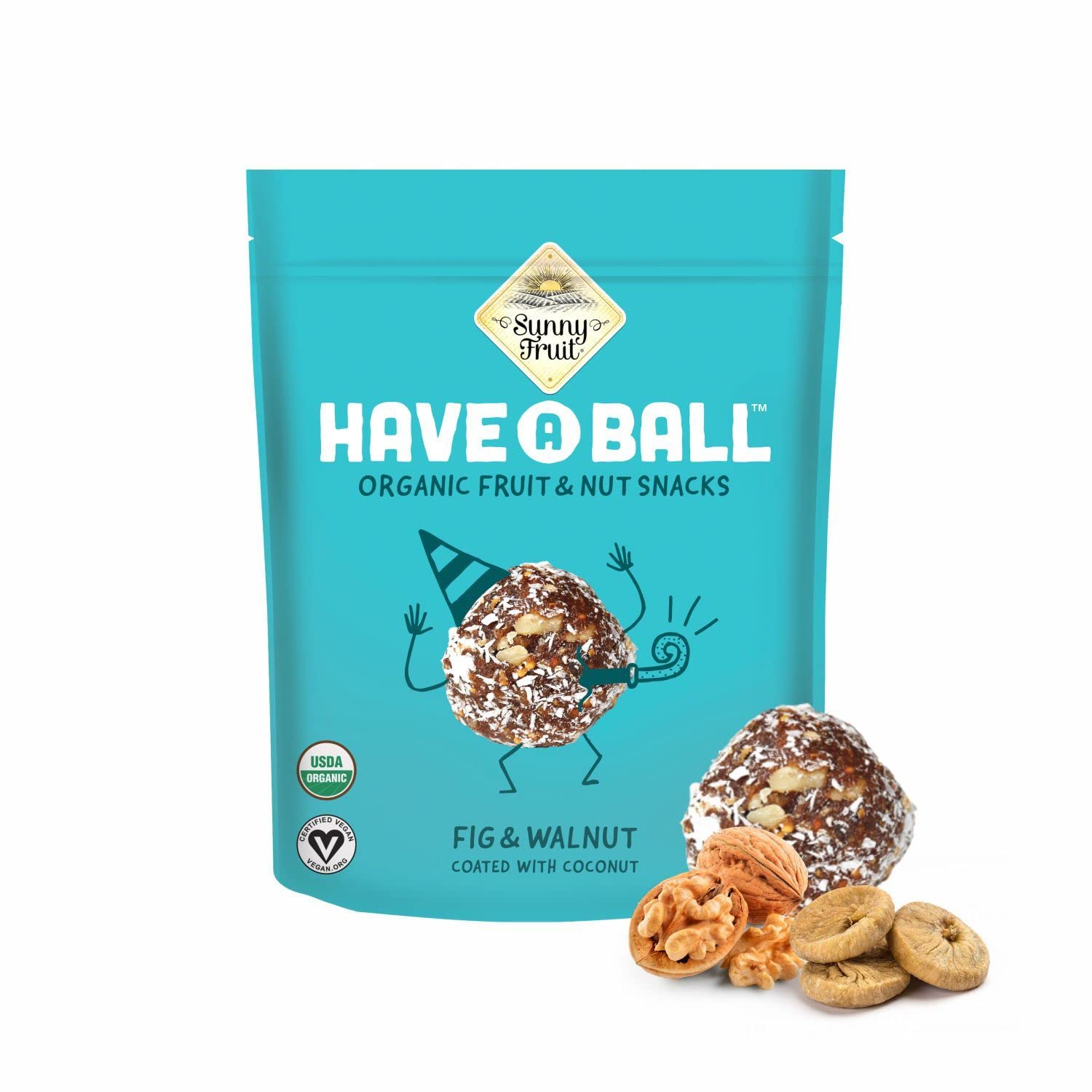 Organic Sunny Fruit Fig & Walnut Energy Balls - 100% Raw Vegan Snacks, Gluten-Free, Kosher, No Added Sugar (9 Balls per Pack) | Healthy On-the-Go Snack for Hiking, Office, School & Travel