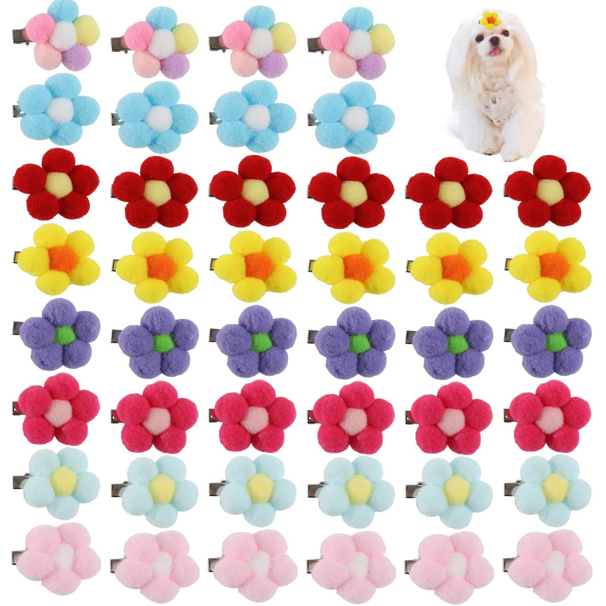 Wepetyo 50 Pcs Cute Floral Dog Cat Hair Clips & Bows - Pet Hair Accessories for Grooming, Festival & Everyday Dress Up (Mixed Colors) - Perfect for Pet Parties, Photo Shoots & Special Occasions