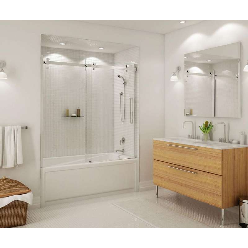 Maax Chrome HALO Frameless Slider Tub Door with Clear Glass - 56.5 to 59in x 59in - Perfect for Modern Bathroom Renovations & Spa-Like Showers
