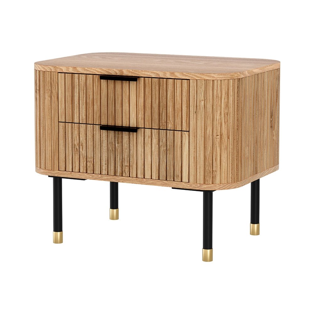 Premium Paulownia Wood Nightstand with 2 Drawers - Solid Pine Frame - Modern Bedroom Furniture for Small Spaces & Apartment Living