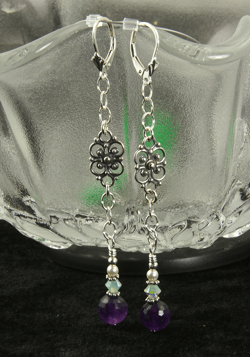 Amethyst Gemstone Crystal Beaded Earrings for Women - Elegant Purple Dangle Earrings - Healing Crystal Jewelry for Meditation, Yoga & Spiritual Gifts