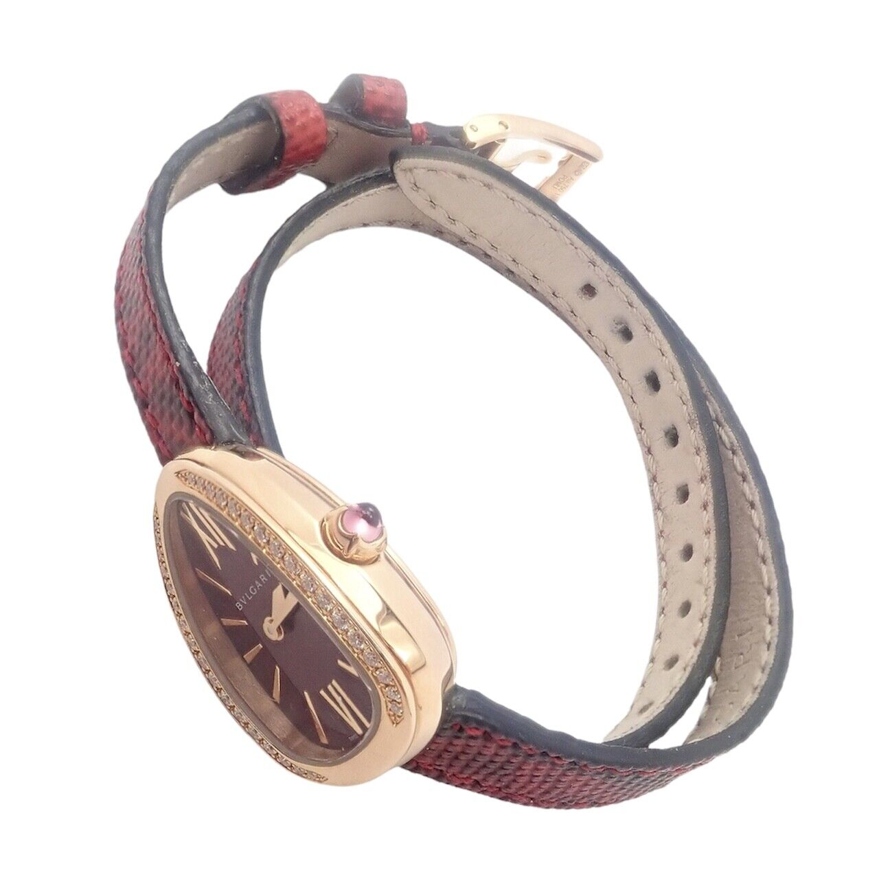Bulgari Serpenti 18k Rose Gold Diamond Tubogas Watch with Red Snake Band & Tool - Luxury Women's Jewelry for Gifts & Special Occasions