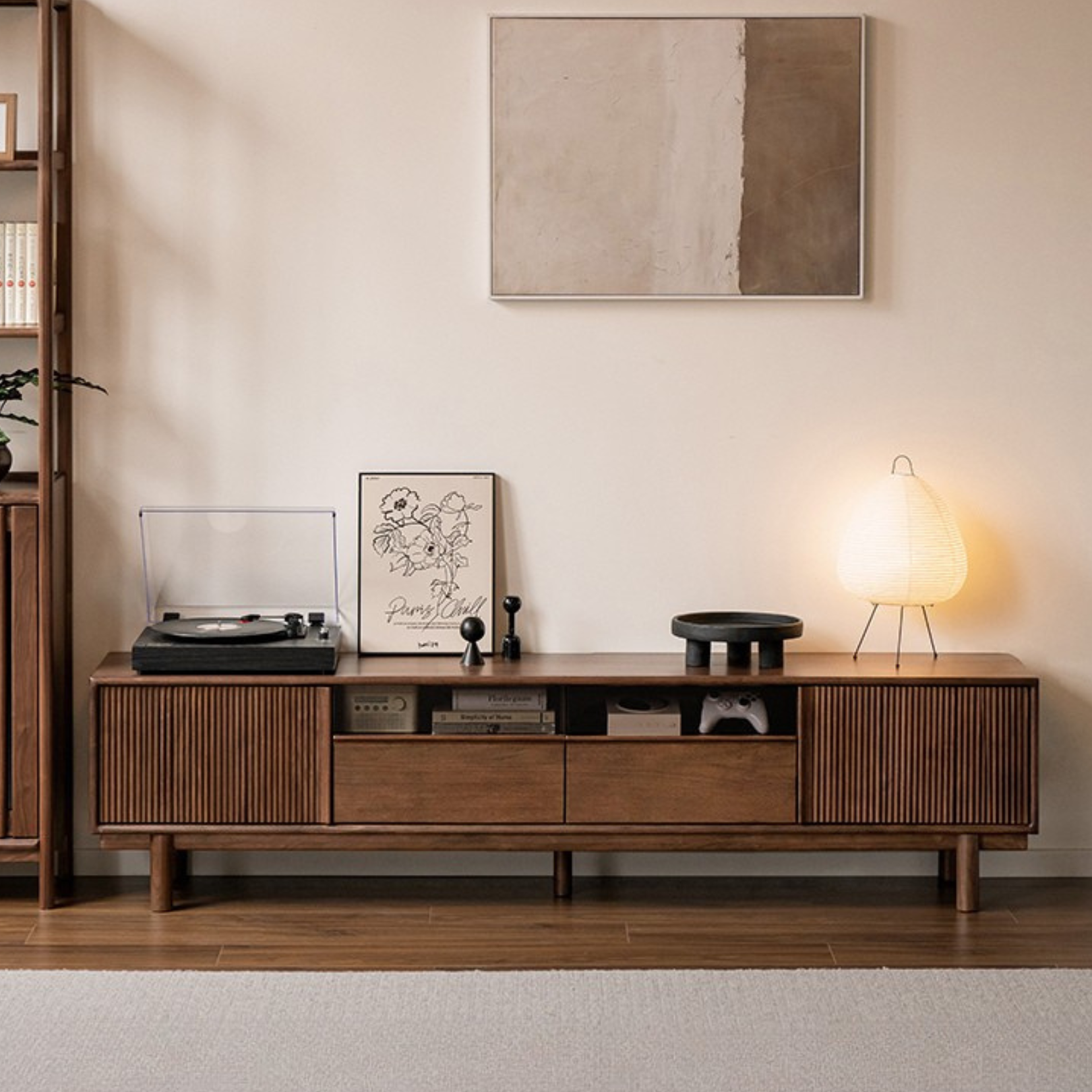 Premium Black Walnut & Ash Solid Wood TV Stand - Modern Entertainment Center for Living Room, Bedroom & Home Theater