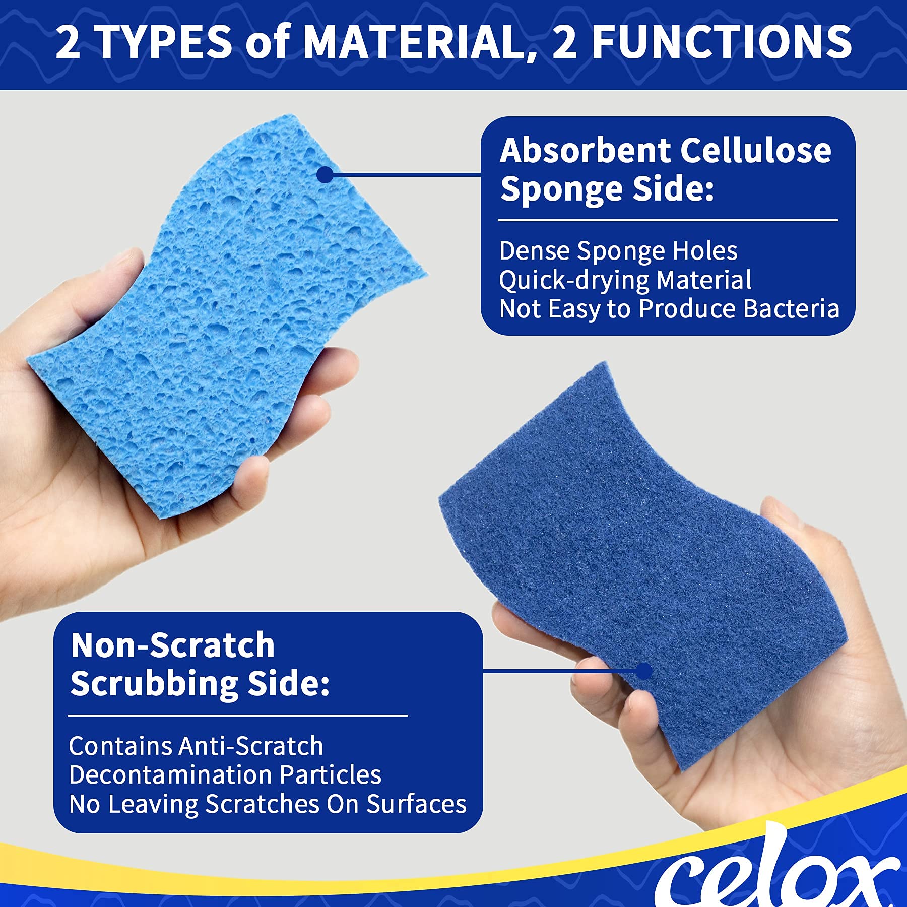 CELOX 12 Pack Non-Scratch Dual-Sided Kitchen Sponges - Long Lasting Dishwashing Sponges for Cleaning Dishes, Pots & Pans - Reusable & Quick-Dry Household Sponges for Kitchen Sink & Countertop Cleaning