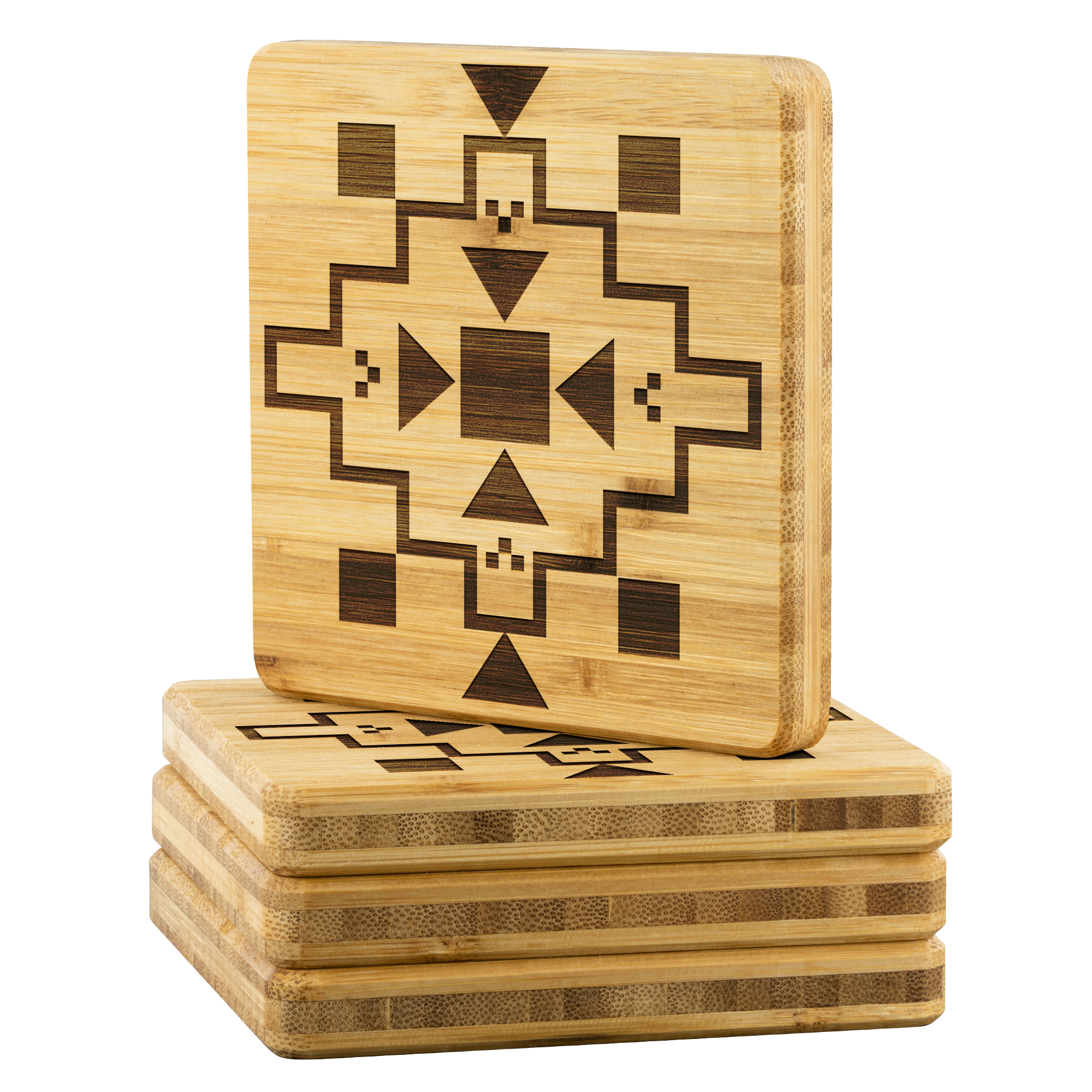 4-Pack Wooden Coasters Set - Southwestern Style Home Decor - Perfect for Coffee Tables, Dining Tables & Holiday Gifting (Christmas, Housewarming, Birthday Presents)