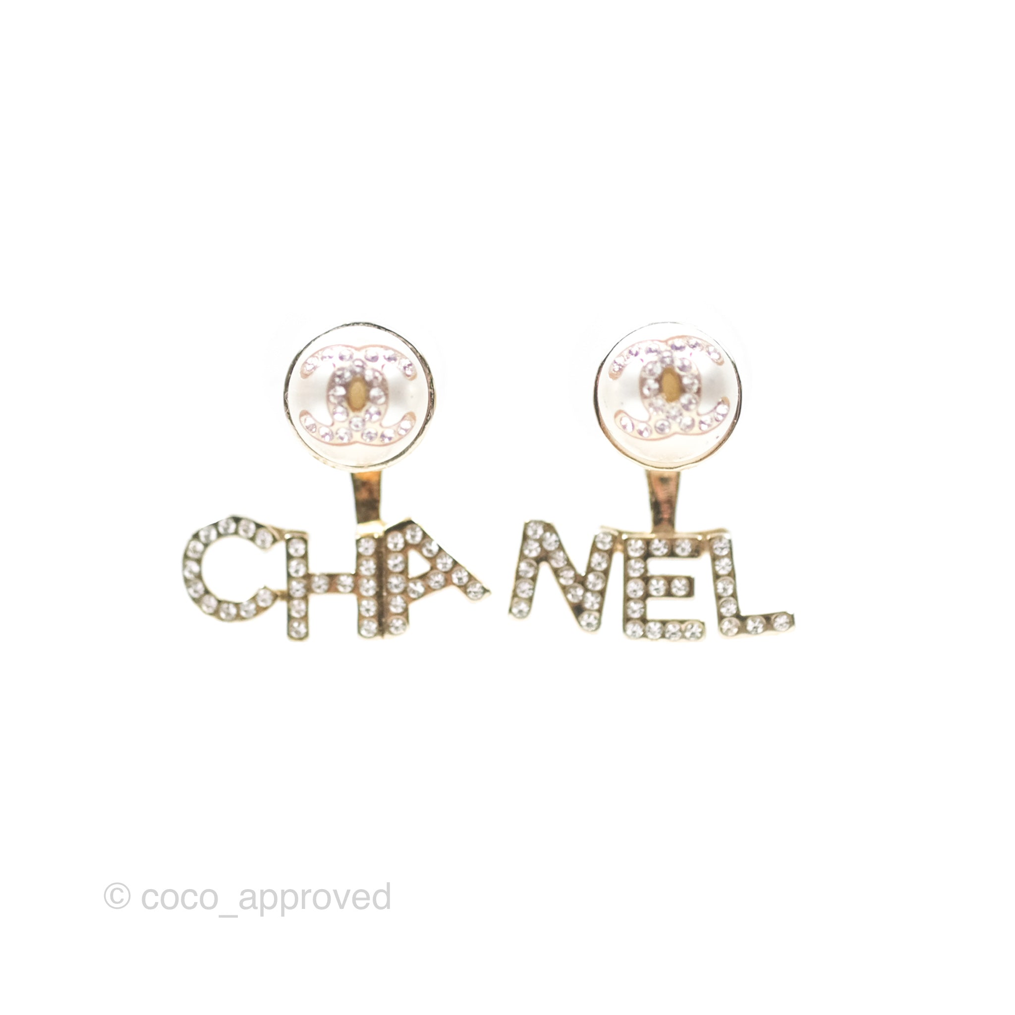 Chanel CC Pearl Rhinestone Earrings in Gold Tone - Luxury Fashion Jewelry for Women, Perfect for Parties, Weddings & Special Occasions