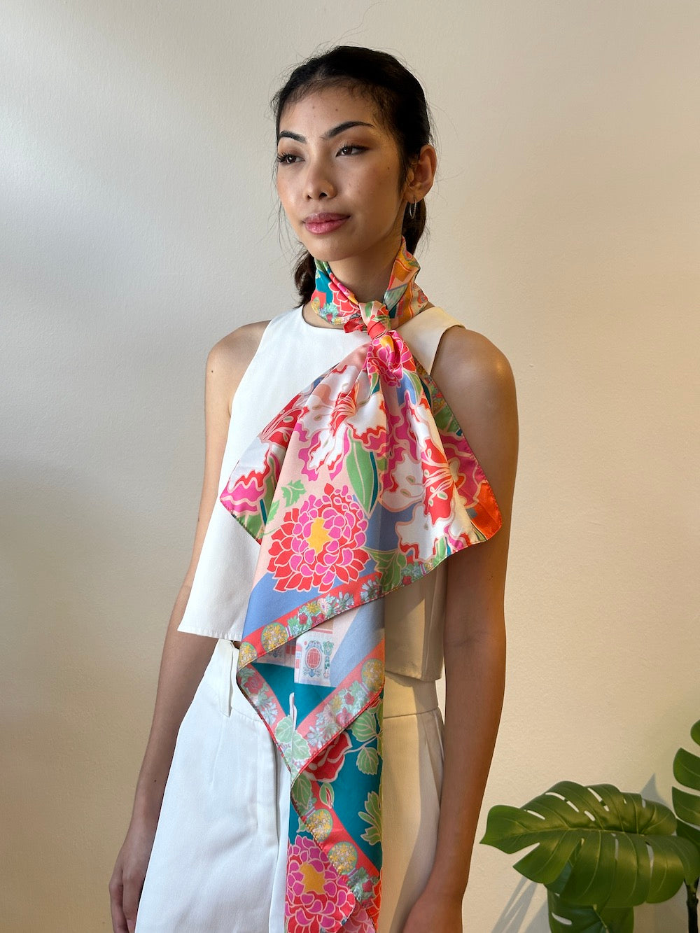 Luxury Jalan Besar Silk Scarf for Women - Elegant Floral Print Fashion Accessory - Perfect for Office, Wedding & Special Occasions