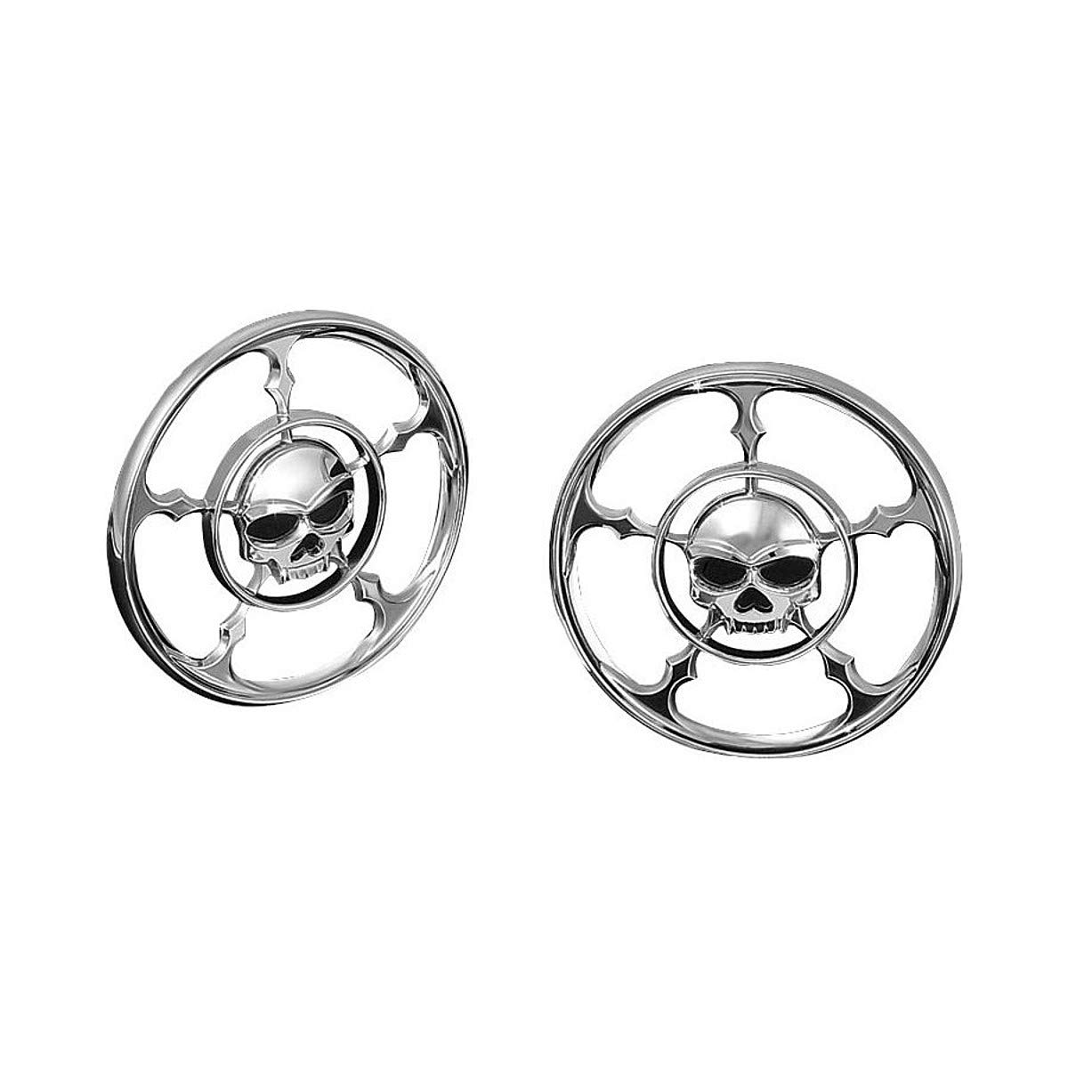 Kuryakyn 3787 Chrome Zombie Skull Speaker Grill Accents for Harley-Davidson Touring & Trike Motorcycles (1996-2013) - 1 Pair Black Motorcycle Audio Accessories - Perfect for Custom Bike Upgrades & Biker Events