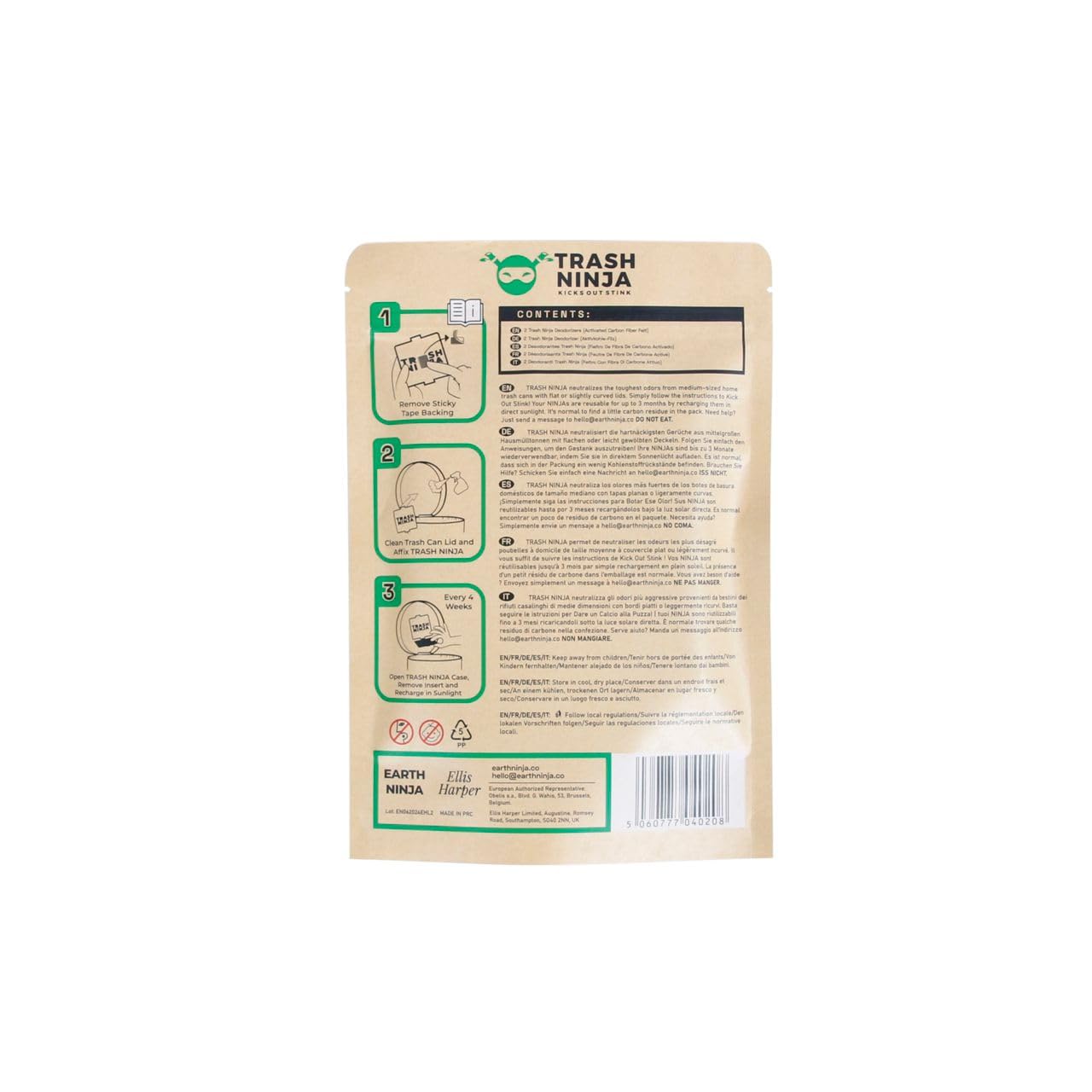 Trash Ninja Activated Carbon Odor Eliminator (2 Pack) – Natural Garbage Can Deodorizer for 10 Gallon Indoor Trash Bins – Lasts 3 Months – Eliminates Kitchen, Bathroom & Pet Waste Odors