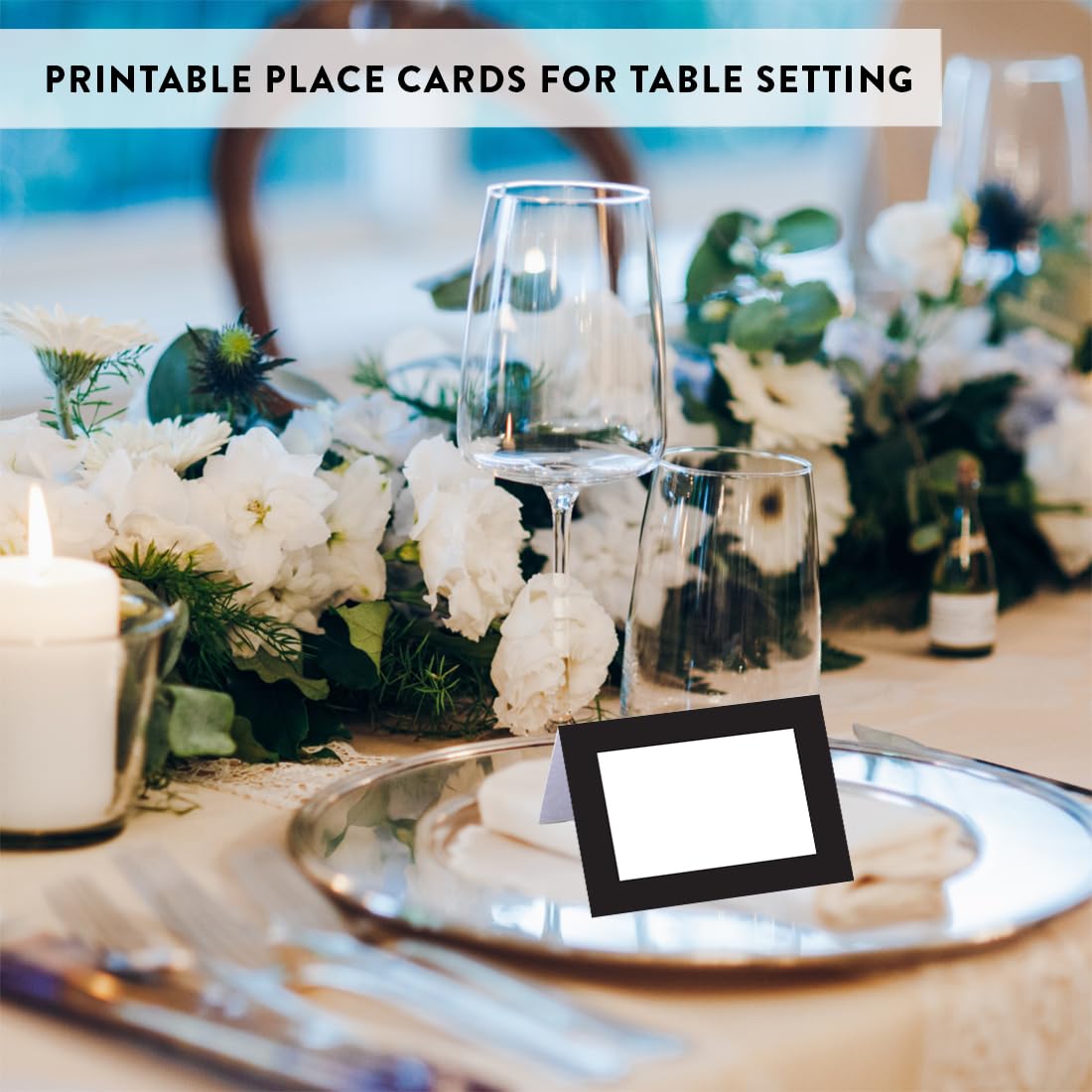 Andaz Press Printable Table Tent Place Cards - 20-Pack Formal Black & White Blank Name Cards for Wedding, Baby Shower, Graduation | Perfect for Seat Placements, Table Settings & Food Labeling at Events