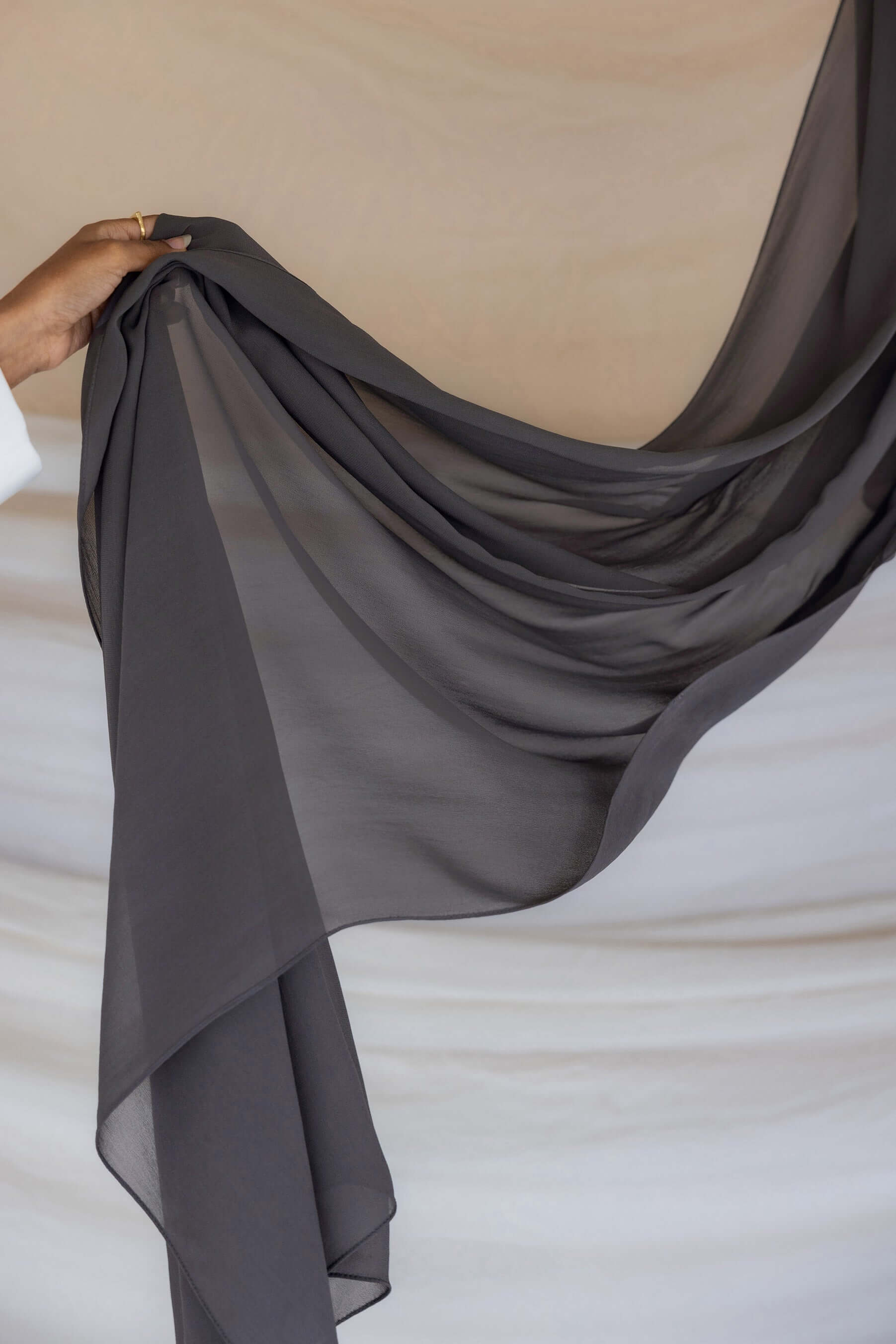 Elegant Graphite Crepe Chiffon Fabric - Soft Flowy Material for Dresses, Scarves & Evening Gowns - Perfect for Bridal Wear & Formal Occasions