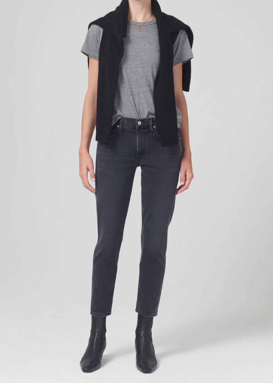 Ella Mid Rise Crop Slim Jeans - Film Noir Wash - Stylish Women's Denim Pants for Casual Wear & Everyday Outfits
