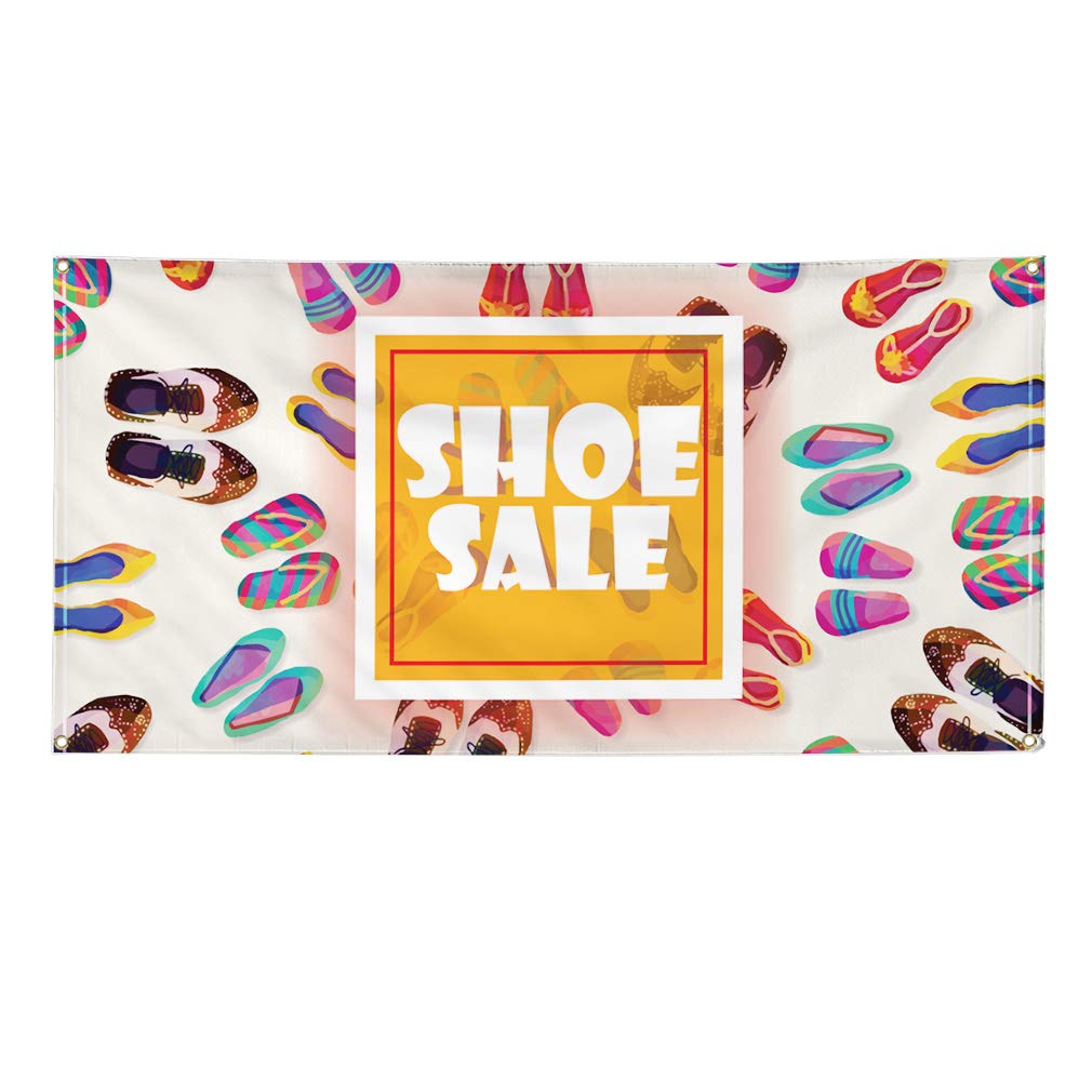 Vinyl Banner Multiple Sizes - 48x96 Inches White Weatherproof Outdoor Sign with 8 Grommets for Shoe Sales, Business Promotion & Industrial Yard Signs | Perfect for Storefronts, Events & Outdoor Advertising