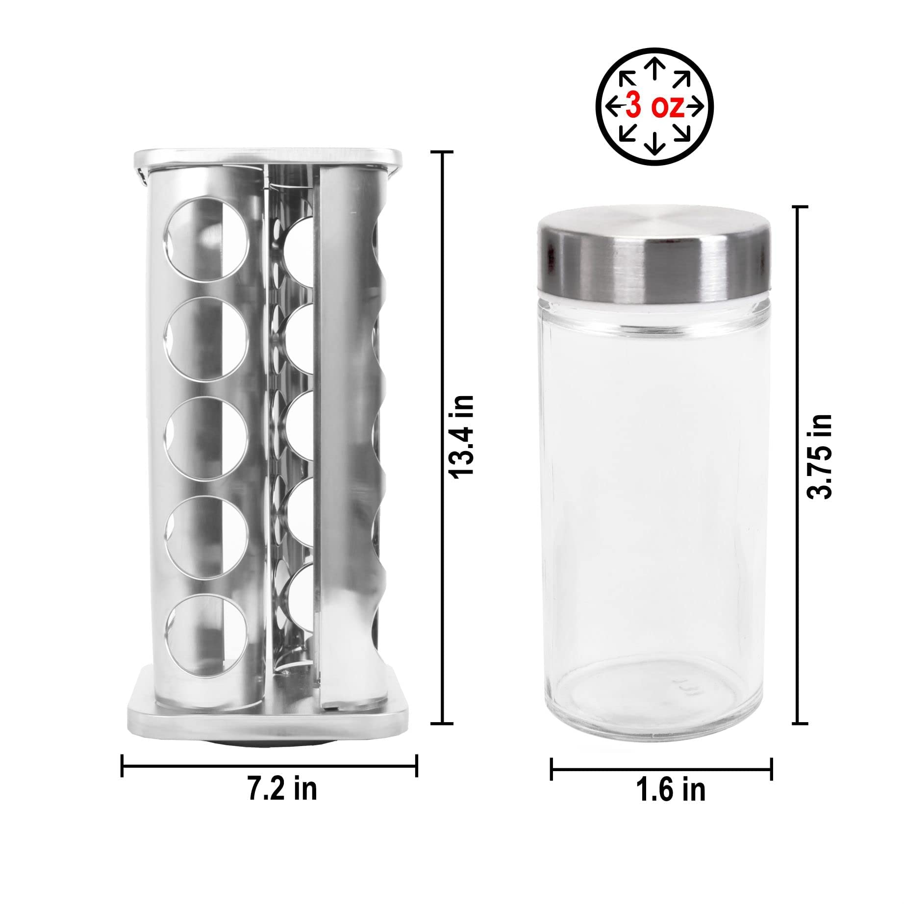 Orii 20-Jar Stainless Steel Rotating Spice Rack Organizer with Glass Jars & Stainless Steel Lids - Perfect for Kitchen Countertop, Pantry, and Spice Storage Organization
