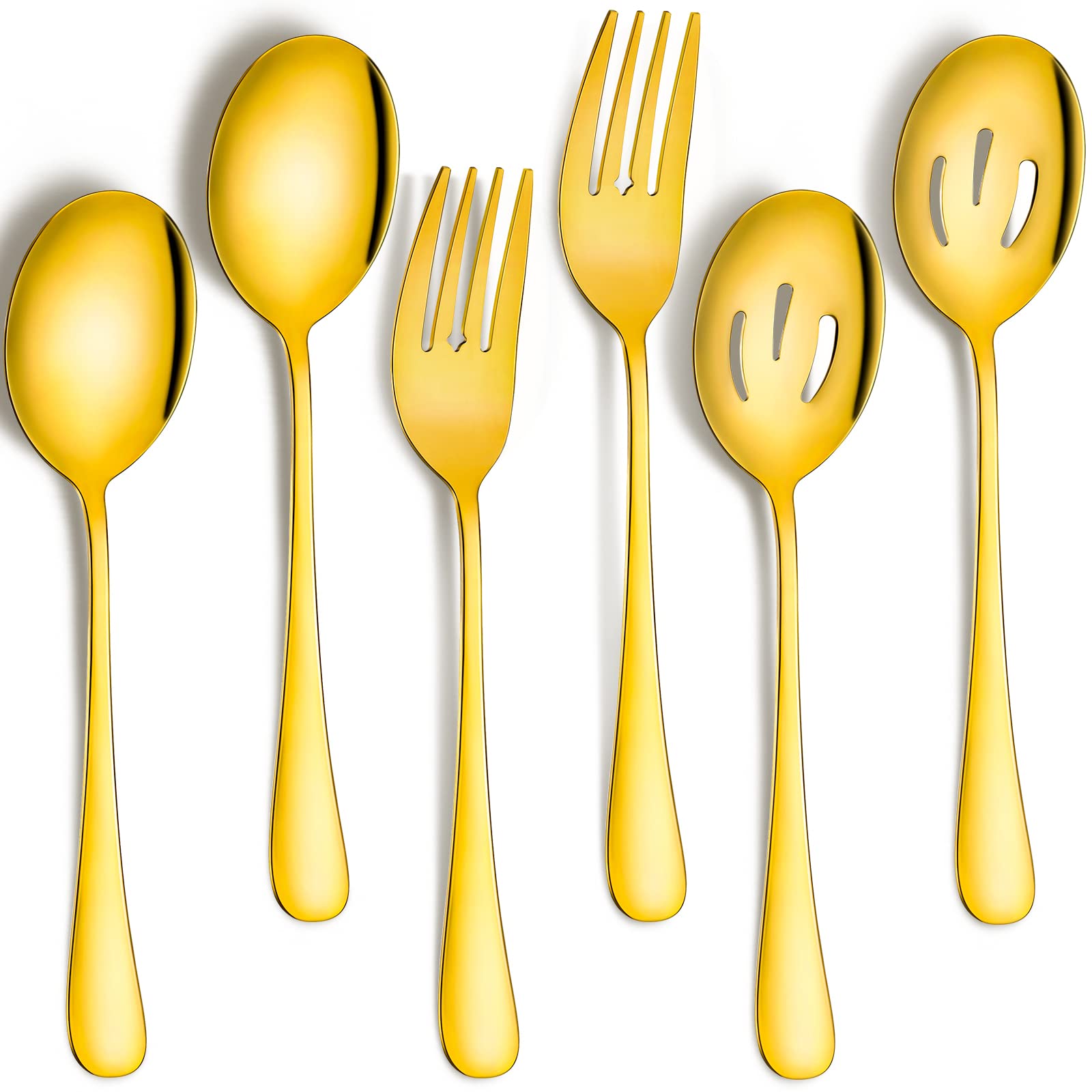 Patelai 6-Piece Stainless Steel Serving Spoon Set - 4 Slotted Spoons & 2 Forks, 8.7 Inch Gold Buffet Utensils for Dinner Parties, Banquets & Catering | Perfect for Restaurants, Events & Home Entertaining