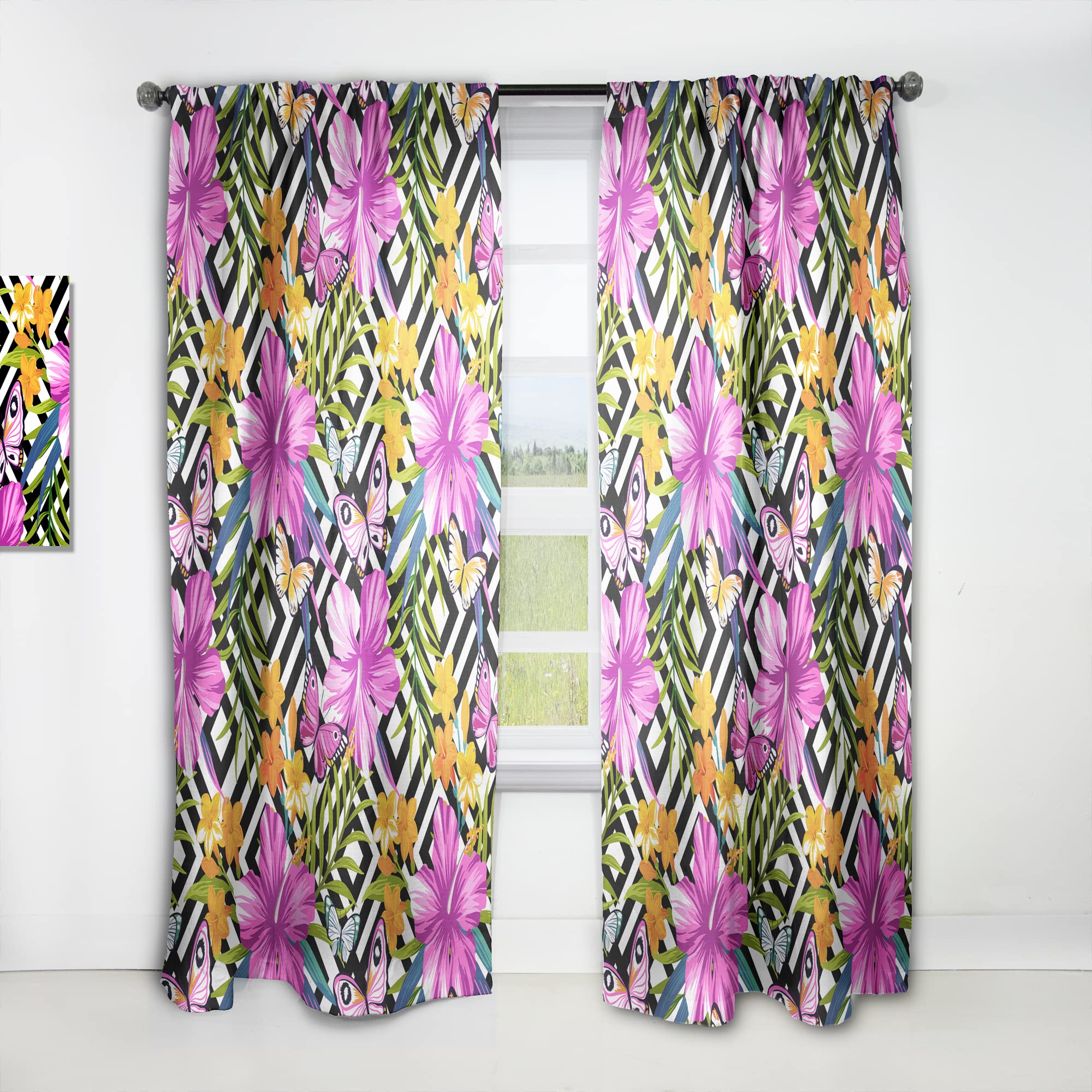 DesignQ Thermal Insulated Curtains - Tropical Foliage & Geometric Pattern - 52x84 Inch Single Panel for Bedroom & Living Room - Energy Saving Blackout Drapes for Home Decor & Temperature Control