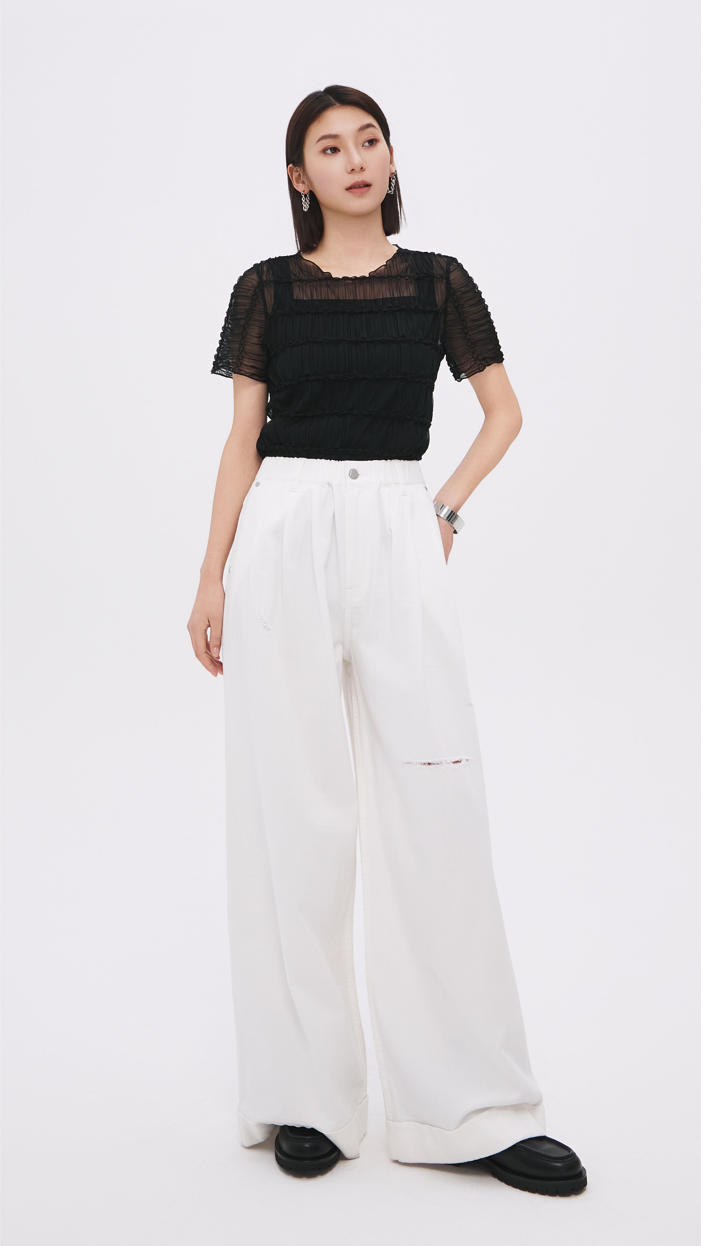Elegant Smocked Blouse for Women - Floral Embroidered Summer Tops - Perfect for Casual Outings & Beach Vacations