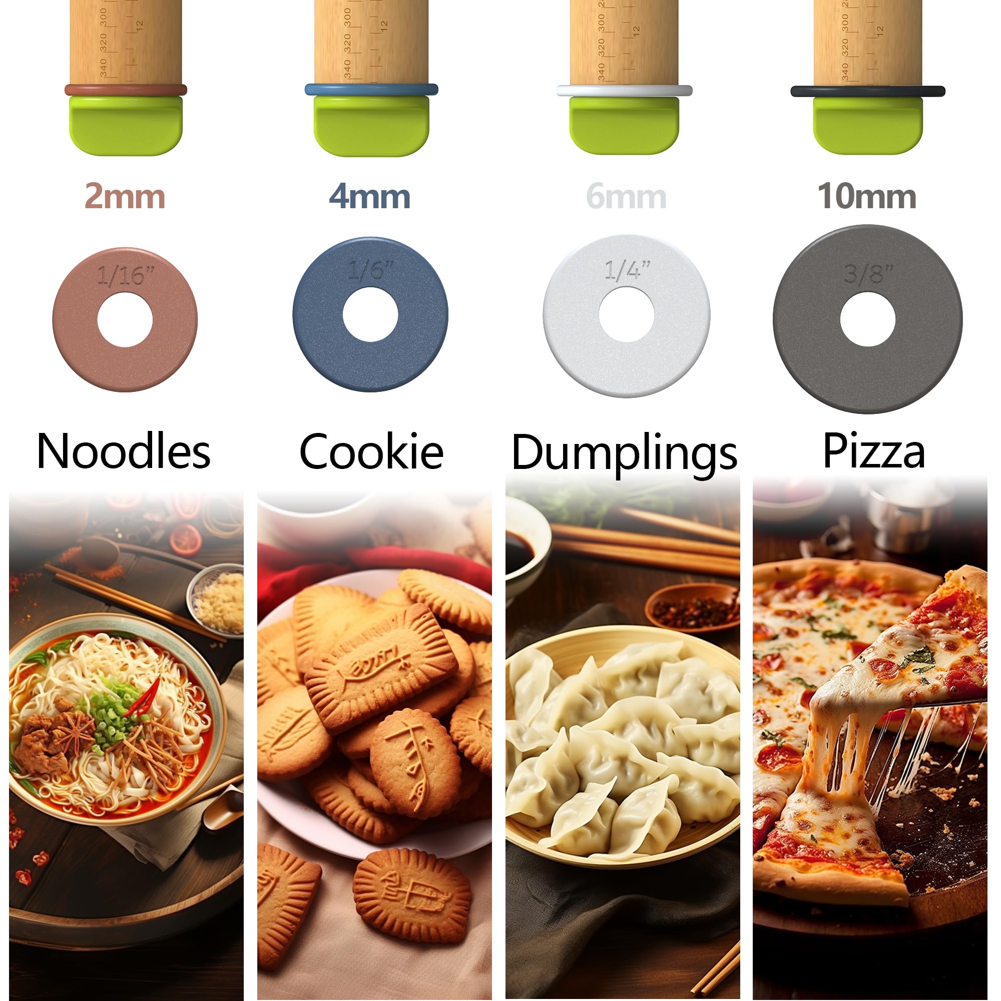 Adjustable Thickness Wooden Rolling Pin for Baking - 13.6