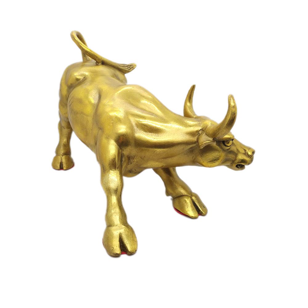 Premium Brass Bull Figurine - Wall Street Bull Statue for Home & Office Decor - Handcrafted Ox Sculpture for Wealth & Success - Perfect for Feng Shui, Gift Giving & Financial Motivation (Large Size)