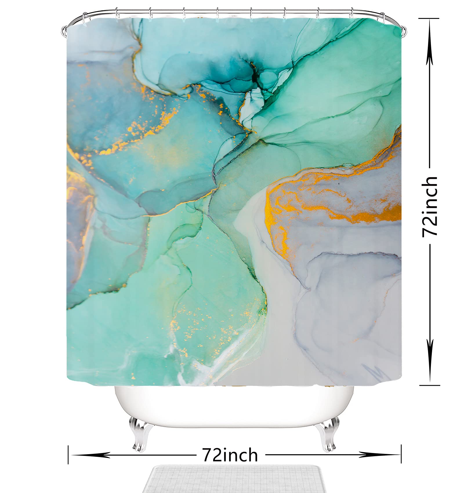 Domoku Green Gold Marble Shower Curtain - Waterproof Modern Abstract Bathroom Decor with Cracked Lines Design, 72x72 Inches, Washable Fabric - Perfect for Spa-Style Bathrooms & Luxury Home Decor