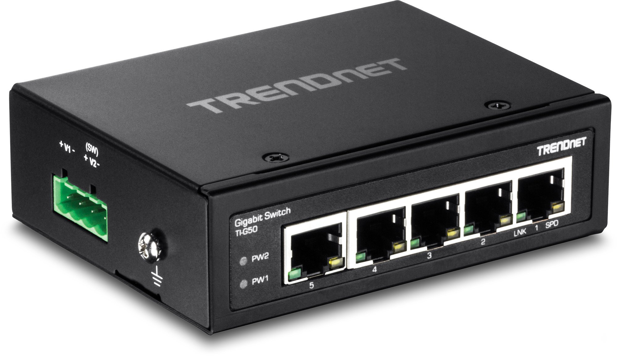 TRENDnet 5-Port Industrial Gigabit DIN-Rail Switch - 10Gbps High-Speed Network Switch with IP30 Rating (-40°F to 167°F) - DIN-Rail & Wall Mount Included - Lifetime Warranty - Black - TI-G50 - Perfect for Harsh Industrial Environments, Factory Automation & Outdoor Networking