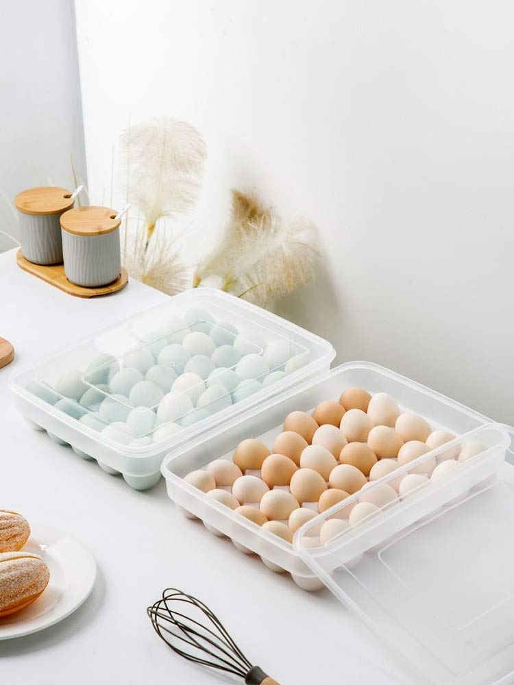 Sooyee 2 Pack Clear Plastic Egg Holder for Refrigerator - Stackable Deviled Egg Tray Storage Container with Lid, Holds 68 Eggs - Perfect for Kitchen Countertop, Picnic, Party & Holiday Food Prep