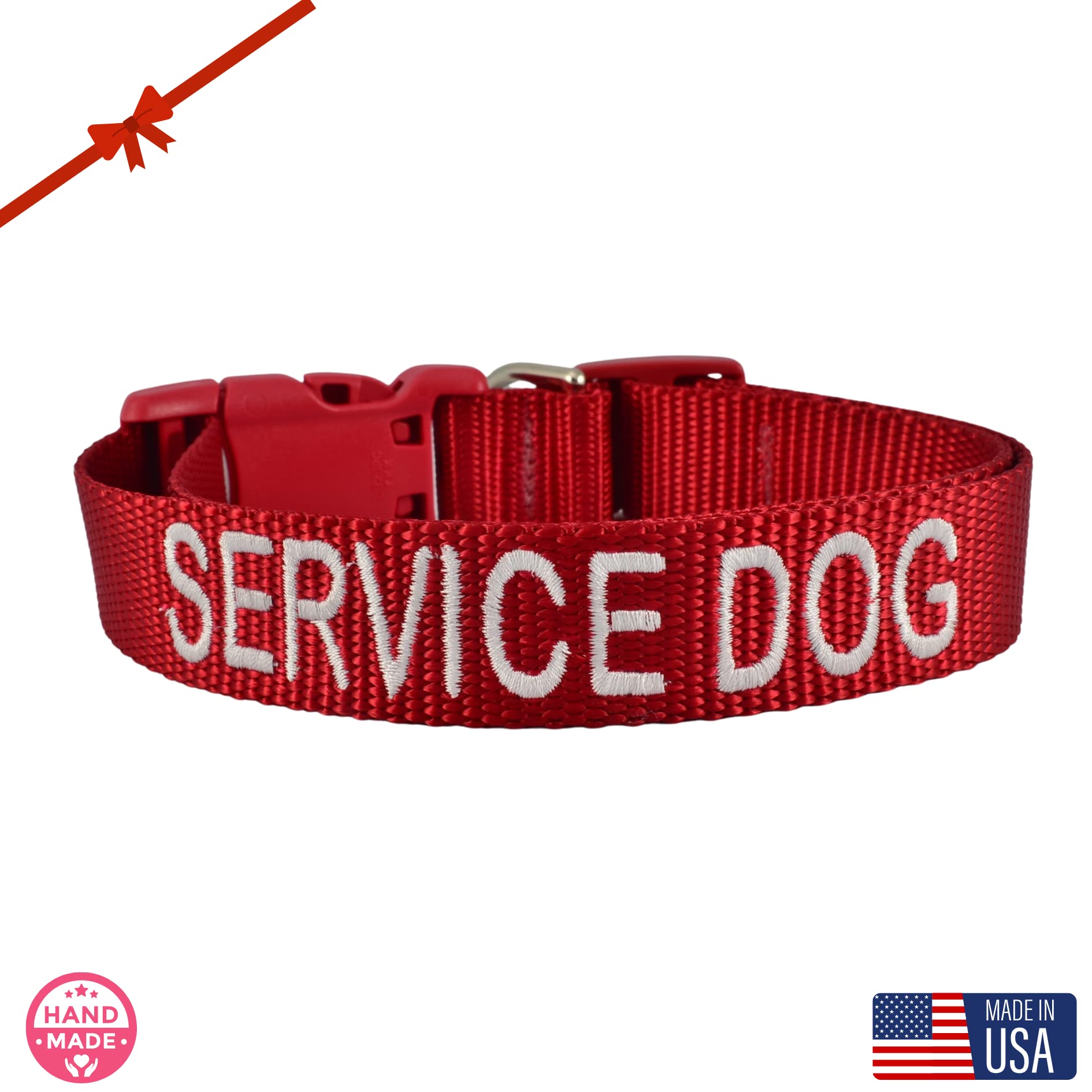 Handmade Adjustable Embroidered Service Dog Collar for Small Medium Large Dogs - 3/4