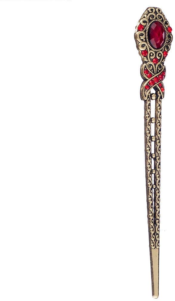 Vintage Rhinestone Hair Pin for Women - Long Hair Clip, Chinese Style Braid Tool, Elegant Hair Accessory (Red) | Perfect for Weddings, Parties, and Special Occasions