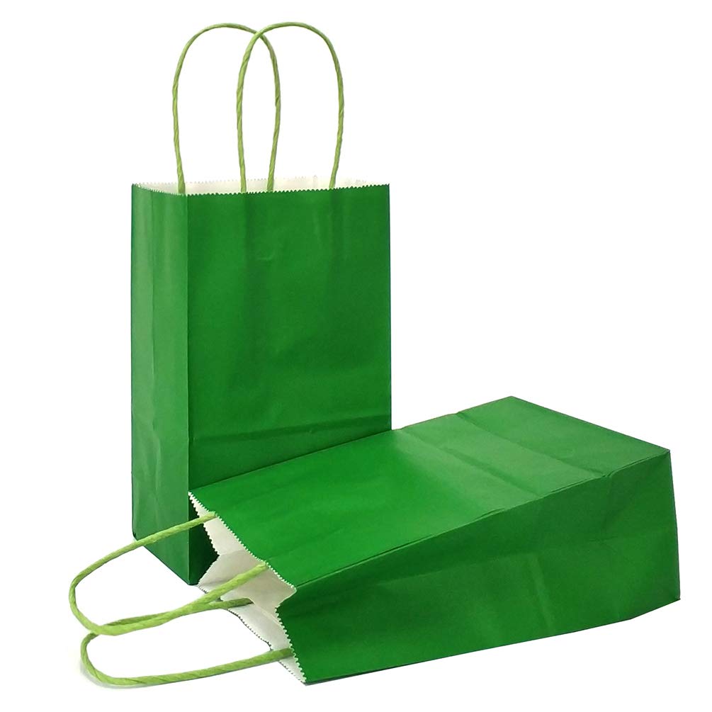 AZOWA Small Kraft Paper Gift Bags with Handles - 5x3.1x8.2 Inches, Grass Green (50 Pack) - Perfect for Party Favors, Wedding Gifts, Birthday Presents & Retail Packaging