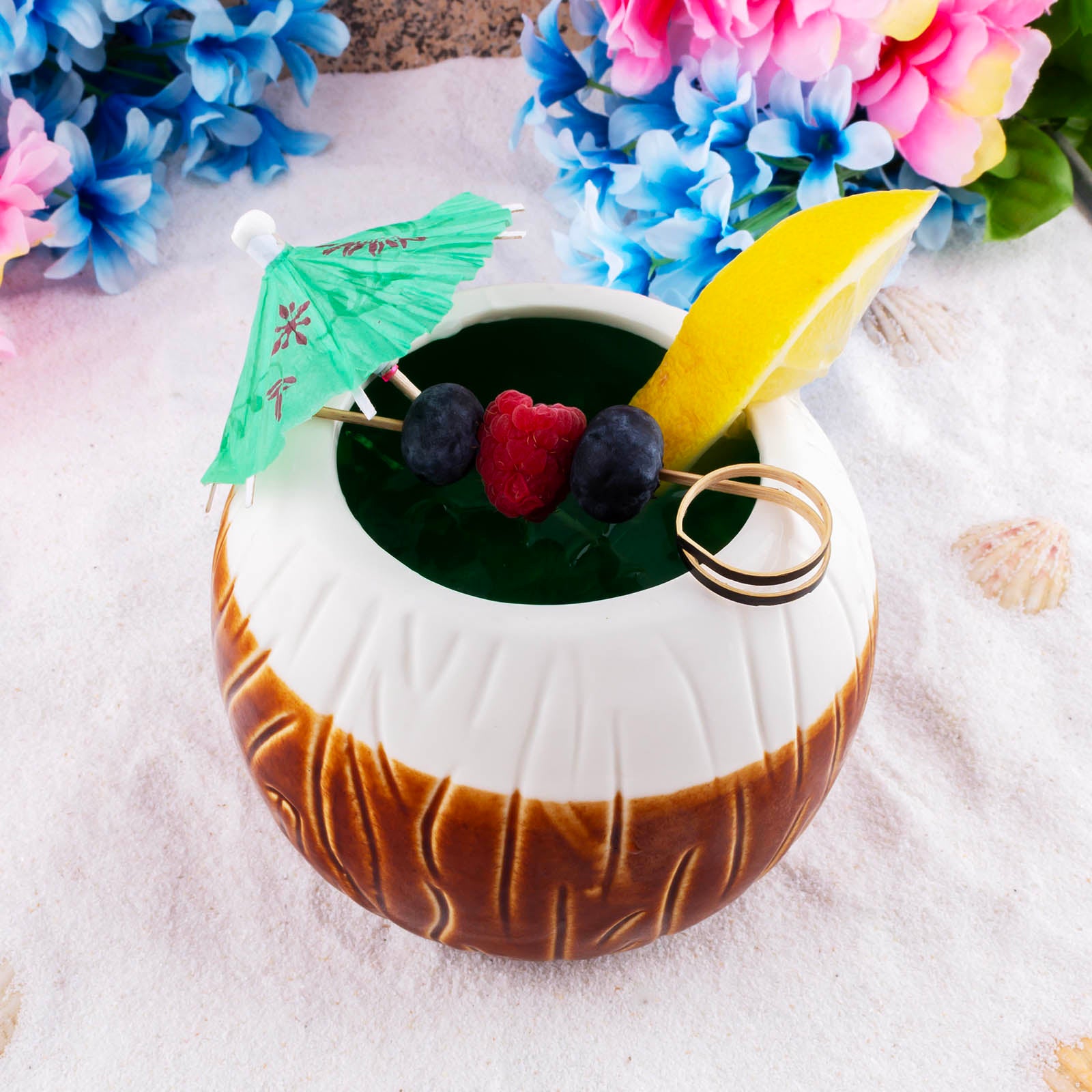 Ceramic Coconut Tiki Mug - 16oz Tropical Themed Drinking Cup for Cocktails, Smoothies & Party Drinks - Perfect for Luau, Beach Parties & Summer Gatherings