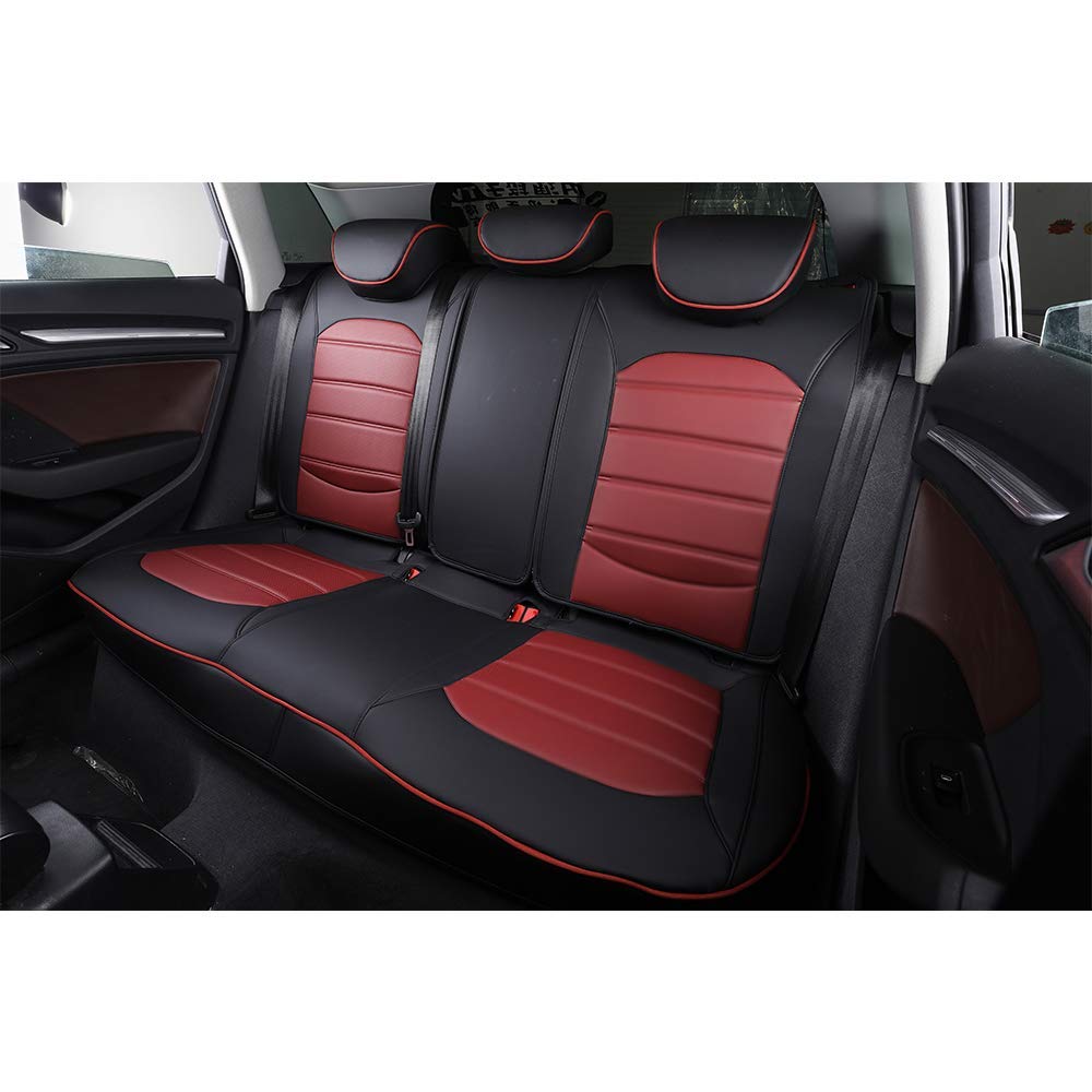 Premium Leather Seat Covers for 2016-2017 Ford Mustang T70 7-Seater - Full Set with Front & Rear Cushions, Airbag Compatible (Black-Red) - Luxury Car Interior Upgrade for Comfort & Style