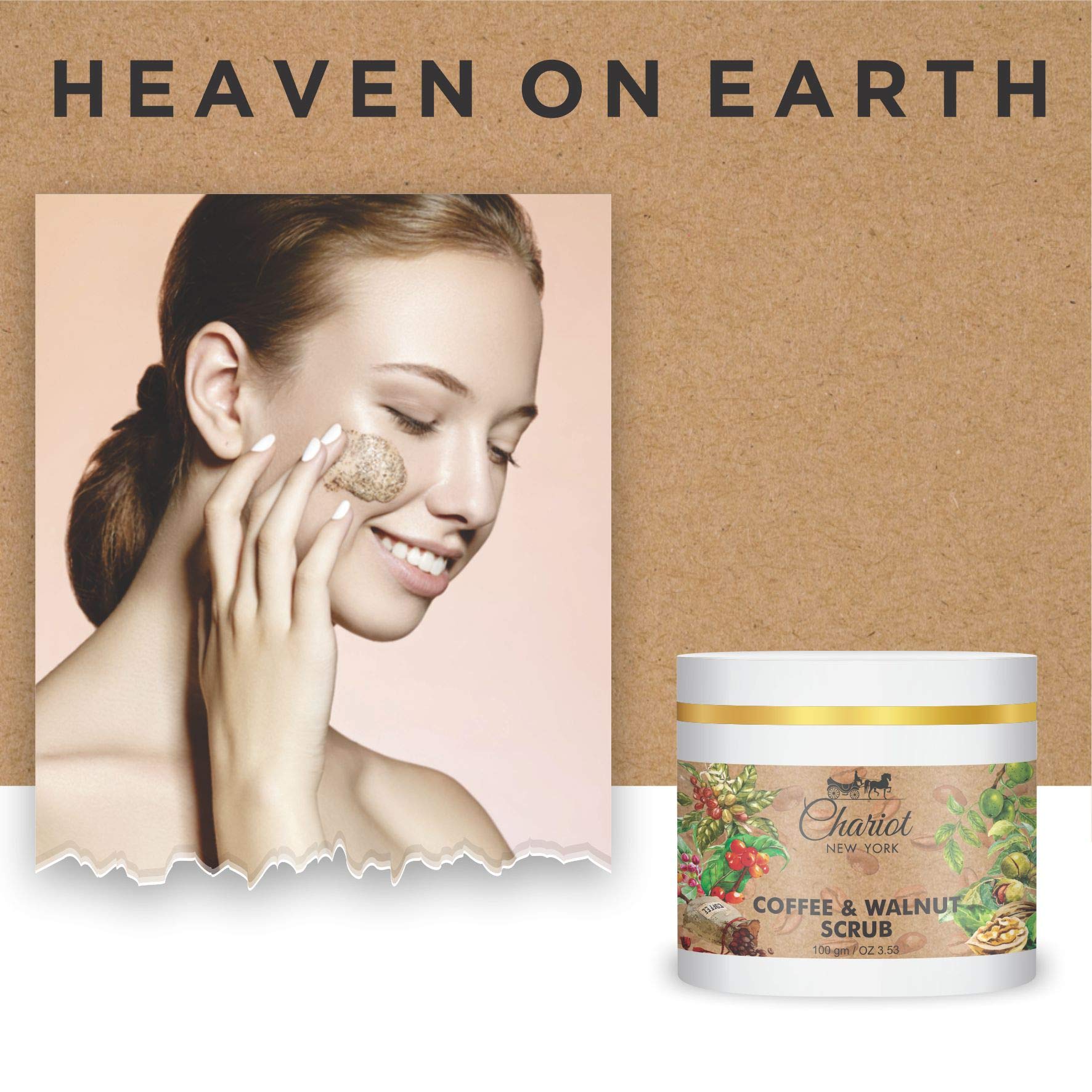 Chariot New York Coffee & Walnut Exfoliating Scrub 100g - Natural Face & Body Scrub for Smooth Skin - Perfect for Spa Day & At-Home Skincare Routine