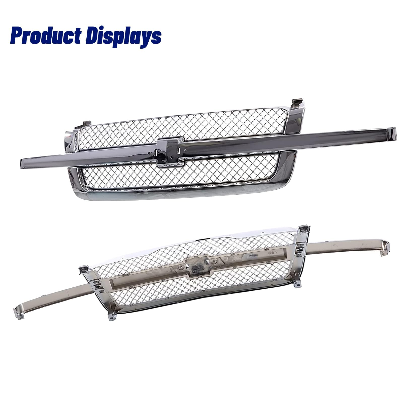 Chrome Front Grille Compatible with 2003-2007 Chevy Silverado 1500/1500HD/2500/2500HD/3500 Classic - GM1200514 | Upgrade Your Truck's Style for Off-Road & Show Car Events