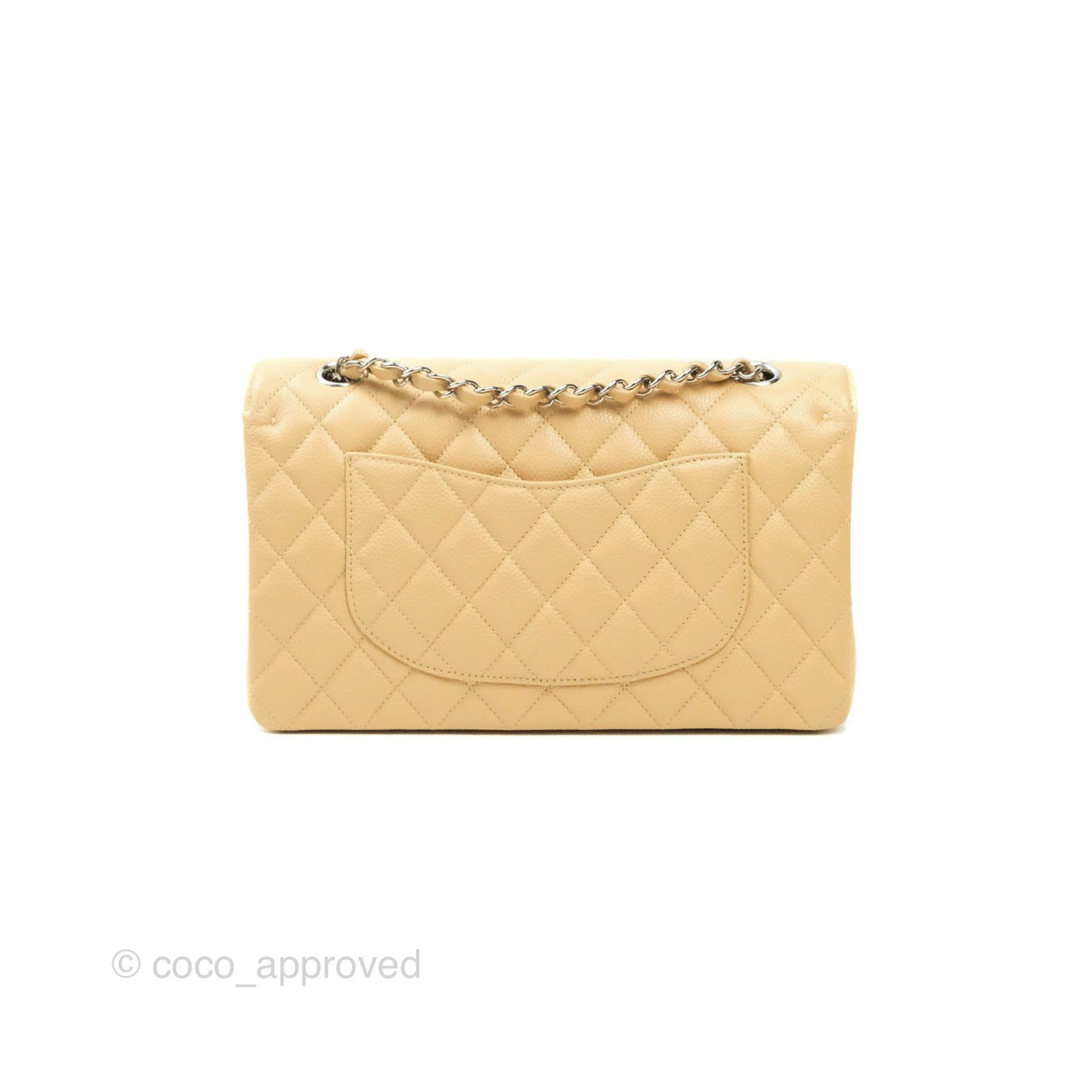 Chanel Classic M/L Medium Double Flap Bag in Beige Caviar Leather with Silver Hardware - Luxury Handbag for Women, Perfect for Work, Parties & Everyday Use