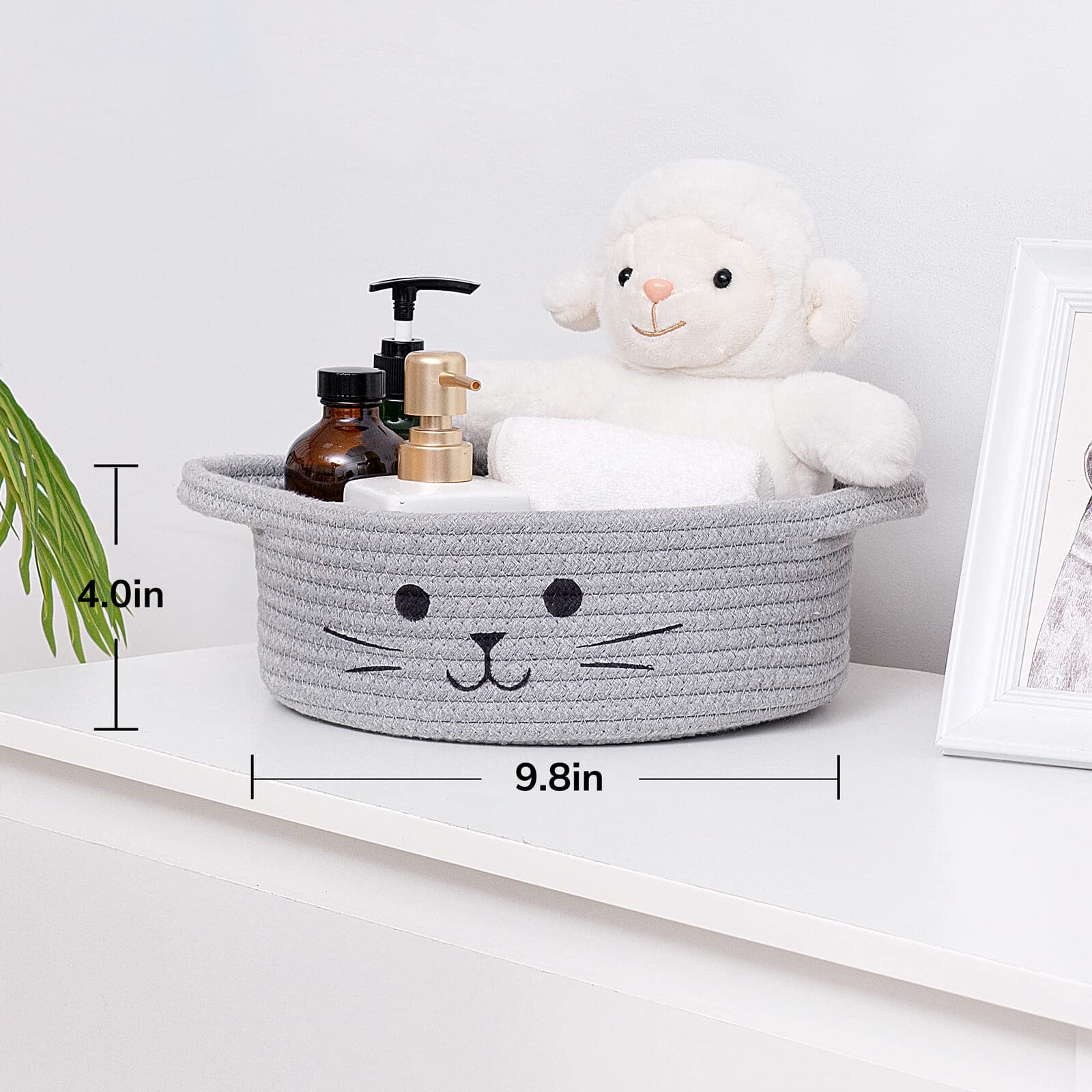 TIMEYARD Small Woven Rope Storage Basket - Grey Cat Toy Basket, Nursery Baby Basket, Decorative Gift Basket (9.8 x 4 inches) - Perfect for Living Room Organization, Baby Shower Gifts & Pet Toy Storage