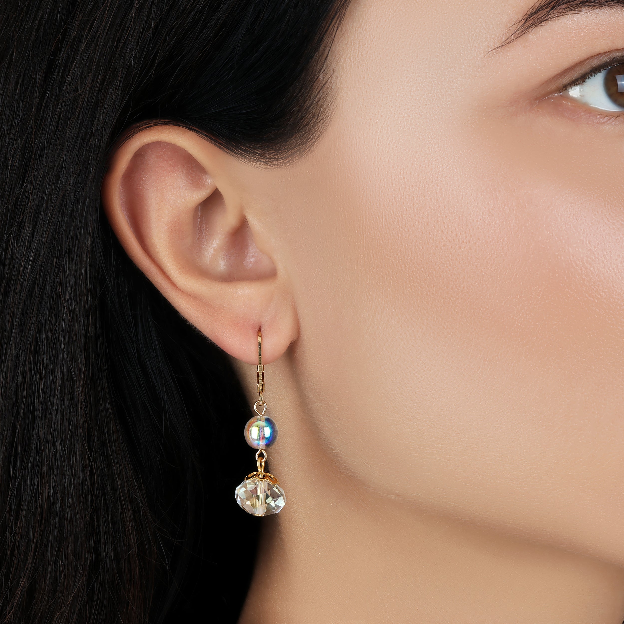 1928 Jewelry AB Crystal Magic Iridescent Dangling Earrings for Women - Vintage Style Rhinestone Drop Earrings for Party, Wedding & Evening Wear