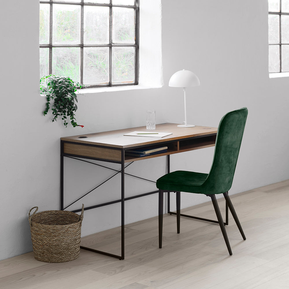 RIVOLI 47 Inch Study Desk - Natural Oak & Black Finish, Modern Writing Desk for Home Office, Dorm Room, or Small Spaces