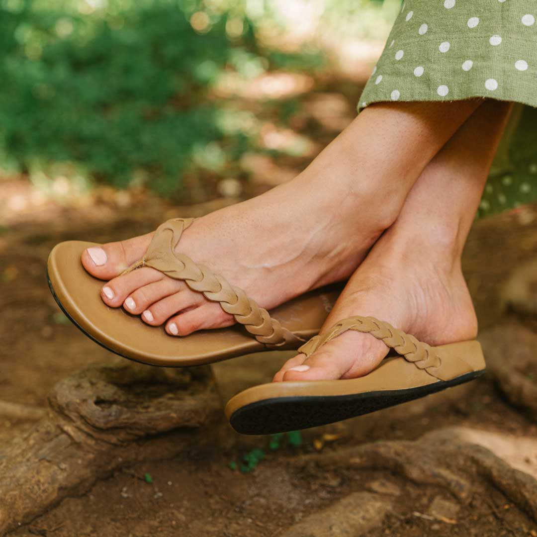 Women's Leather Sandals - Comfortable Tan Strappy Summer Sandals for Casual Outings & Beach Vacations