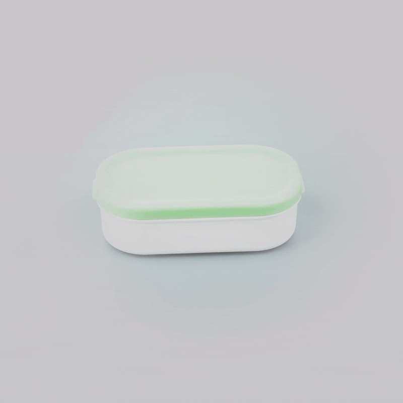 Bento Tek 3 oz White Buddha Box Snack & Sauce Container with Green Lid - 4 Pack (3.75