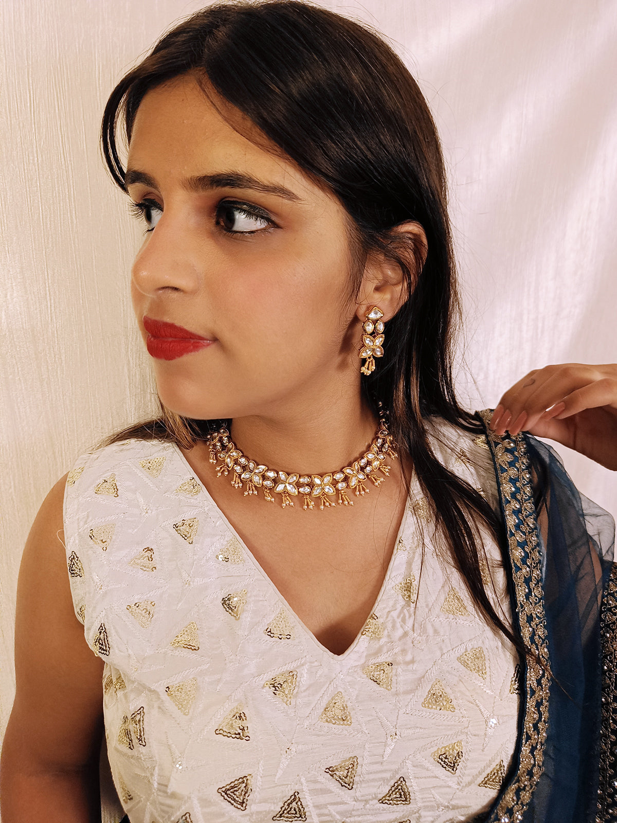 Luxury Gold Plated Royal Kundan Necklace and Earrings Set (D398) - Perfect for Weddings, Parties & Special Occasions