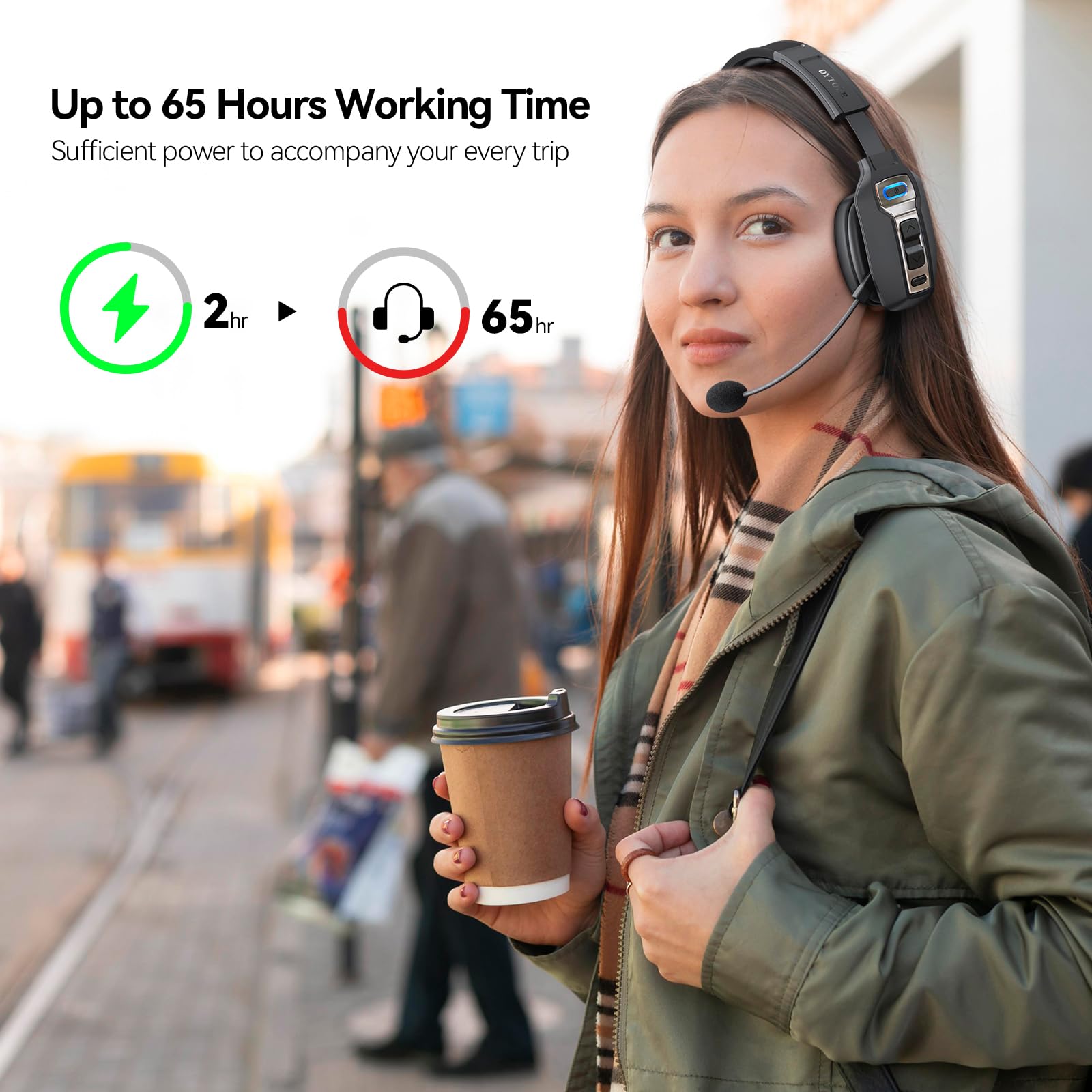 Wireless Bluetooth Headset with AI Noise Cancelling Microphone - 65H Battery Life & 164ft Range - Comfortable Trucker Headset for Work from Home, Call Centers, Truck Drivers & Computer Use - Perfect for Long Work Shifts, Online Meetings & Hands-Free Calling