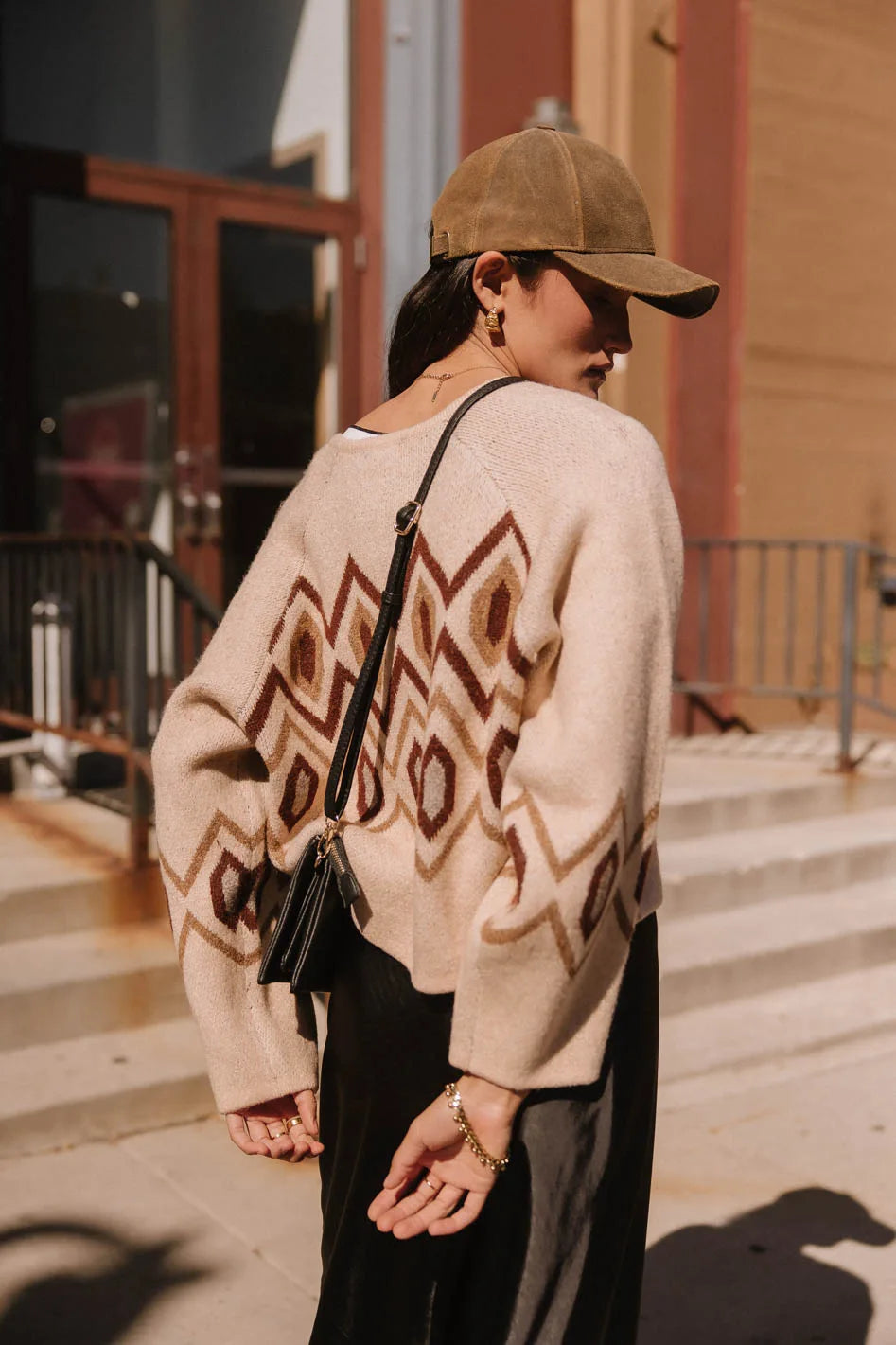 Angelica Geometric Cardigan in Tan - Women's Stylish Knit Sweater for Fall & Winter | Perfect for Office, Casual Outings & Cozy Evenings