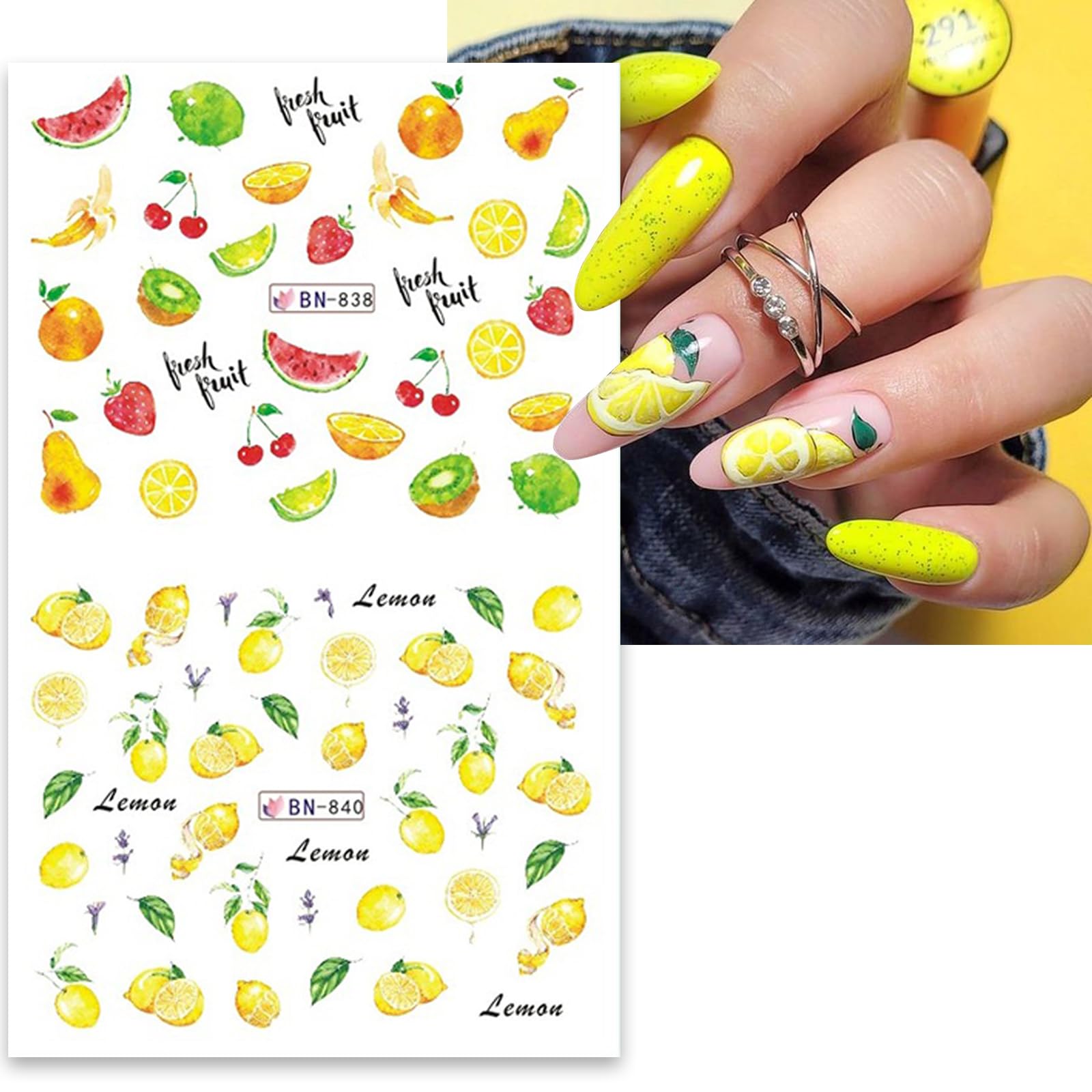 Premium Water Transfer Nail Stickers - Large Fruit Designs (Apple, Orange, Peach, Watermelon, Holographic Strawberry & Lemon) | DIY Nail Art Supplies for Women | Perfect for Summer, Parties, Vacations & Everyday Nail Decor