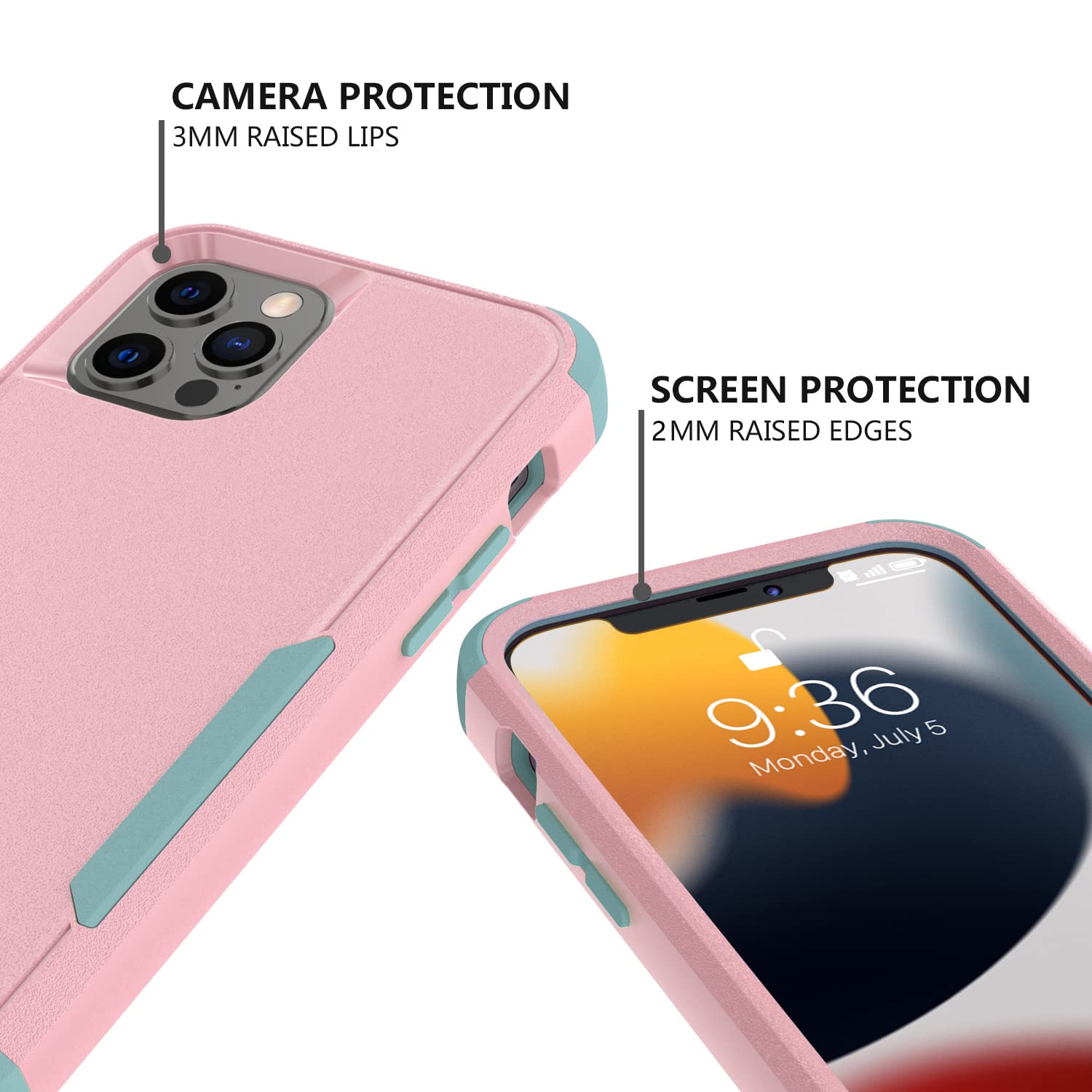 **Tksafy Heavy Duty Shockproof Case for iPhone 13 Pro Max – 3-Layer Protective Bumper Cover with Full-Body Rubber Armor, Drop-Proof Protection (Pink & Green) – Perfect for Outdoor, Work, and Everyday Use**