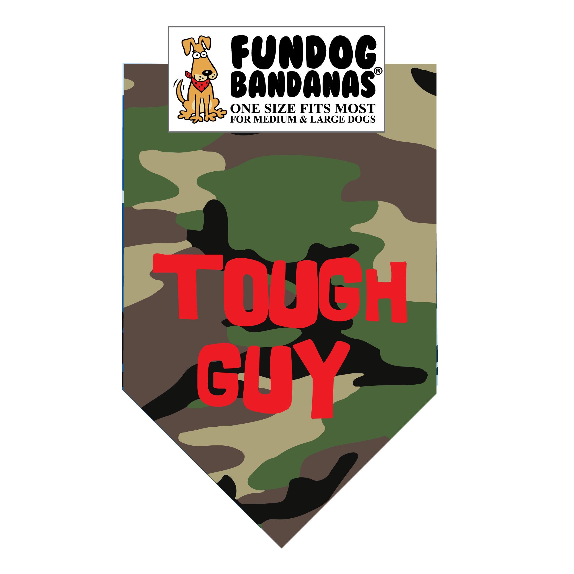 Tough Guy Dog Bandana - One Size Fits Most Medium to Large Dogs, Green Camouflage Pet Bandana for Outdoor Adventures & Daily Walks