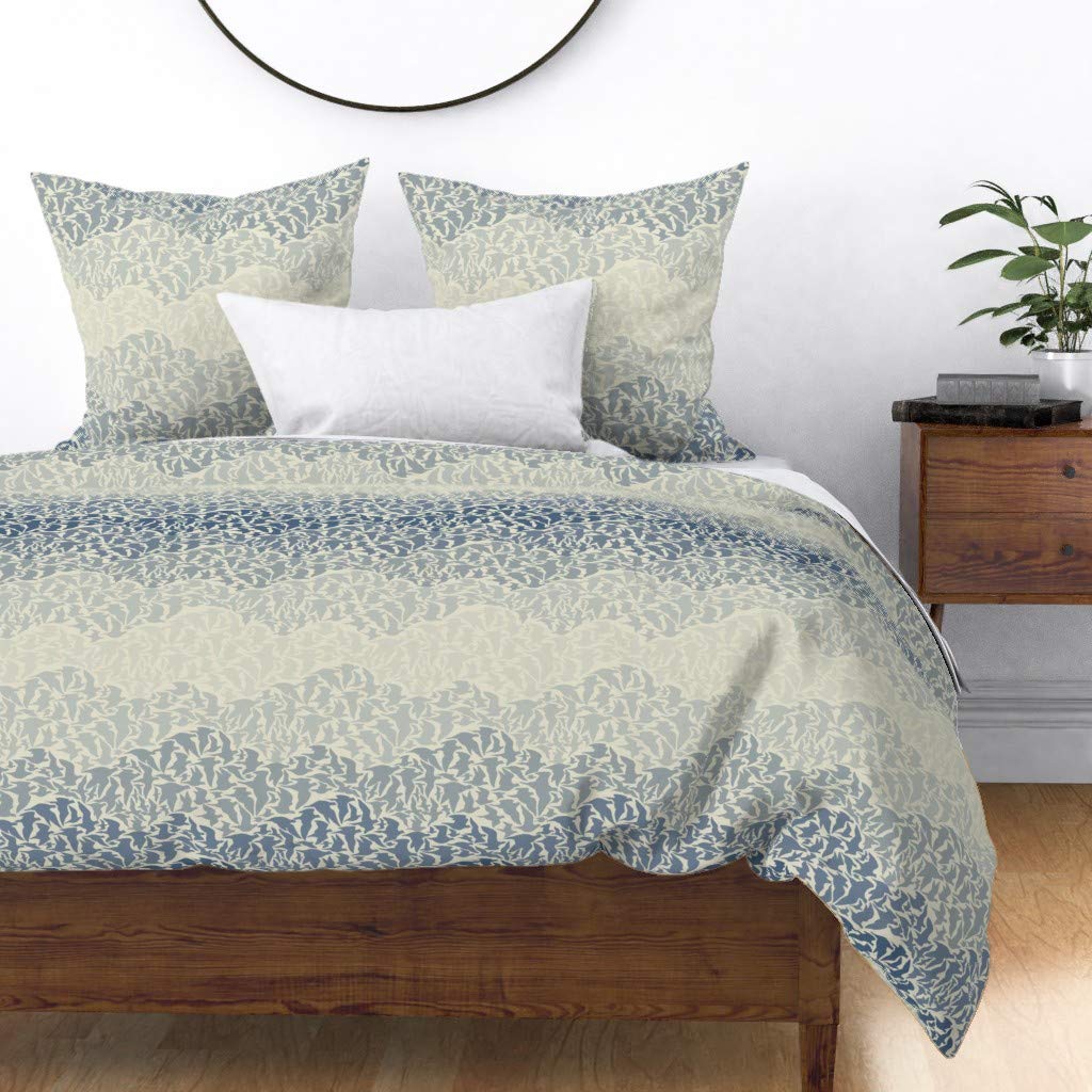 Premium Spoonflower Cotton Sateen Duvet Cover - King/California King Size with Extinct Animal & Endangered Bird Cloud Wave Flight Print - Custom Luxury Bedding for Modern Bedrooms & Guest Rooms