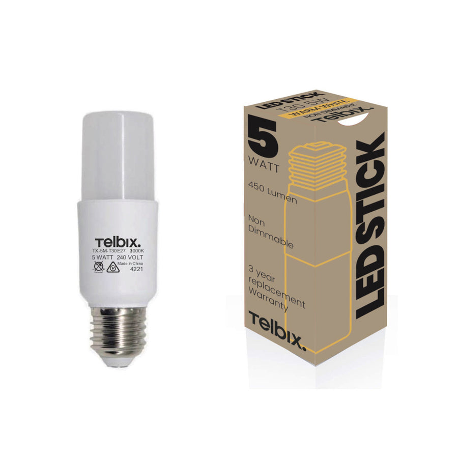 5W E27 LED Bulb 3000K Warm White Tubular Globe Light - Energy Efficient Lighting for Home, Office, and Commercial Spaces