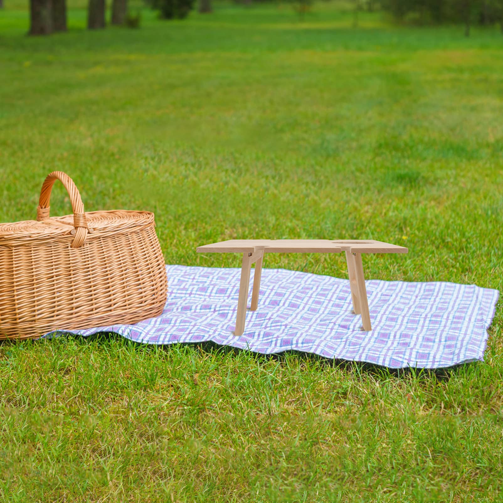 DOITOOL Portable Folding Wooden Wine Table - Compact Picnic & Beach Table with Glass Holder for Outdoor Dining, Camping, and Backyard Parties - Perfect for Wine Lovers, Snacks, and Drinks