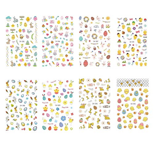 Easter Nail Stickers - 8 Sheets Bunny Egg Chicken Nail Art Decals, Self-Adhesive False Nail Designs for Manicure & Nail Tip Decoration | Perfect for Spring Parties, Easter Celebrations & Nail Salon DIY